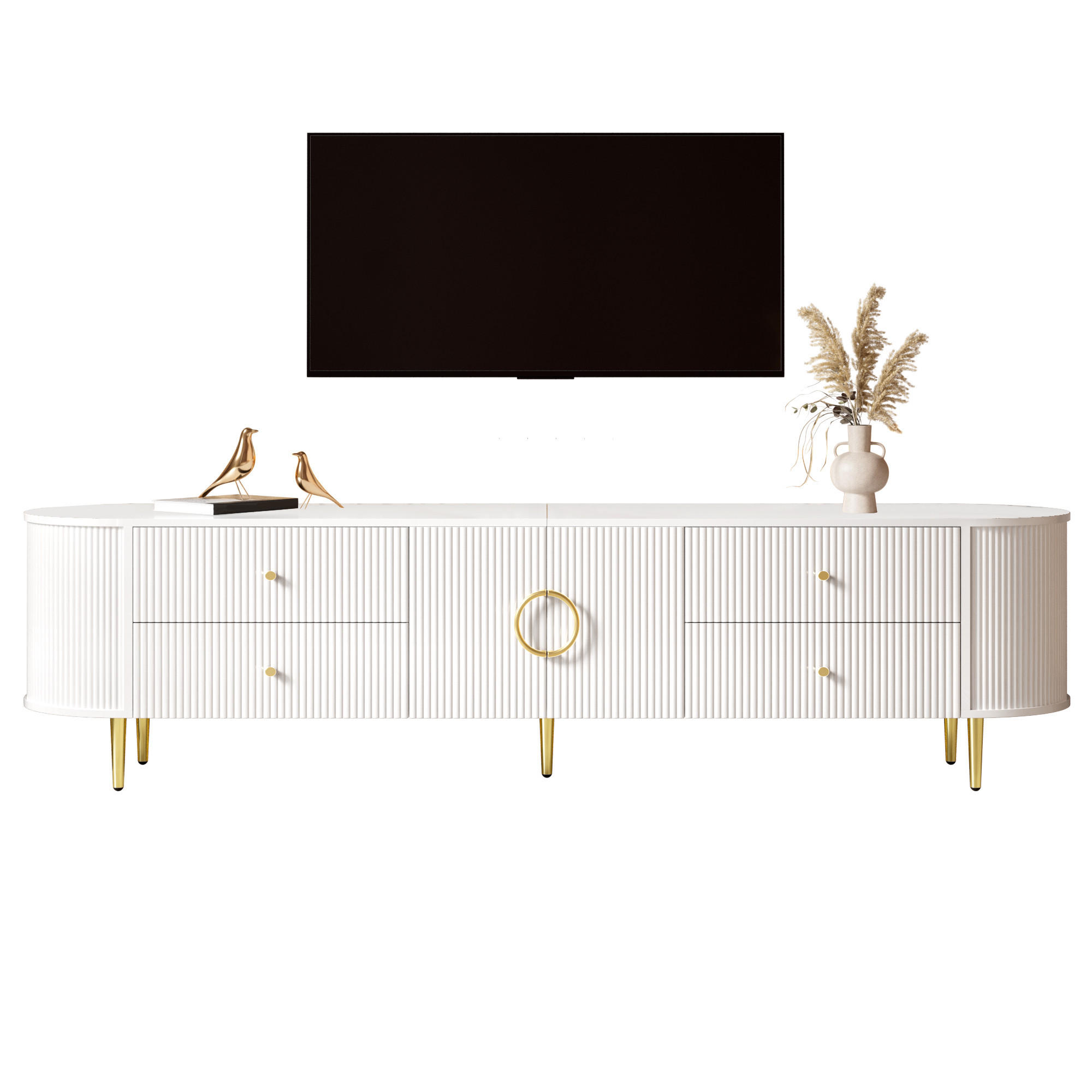 TV-SCHRANK Lowboard Wellenoptik MDF Kabeldurchlass Modern - Weiß, Holzwerkstoff (180/53/40cm) - FLIEKS