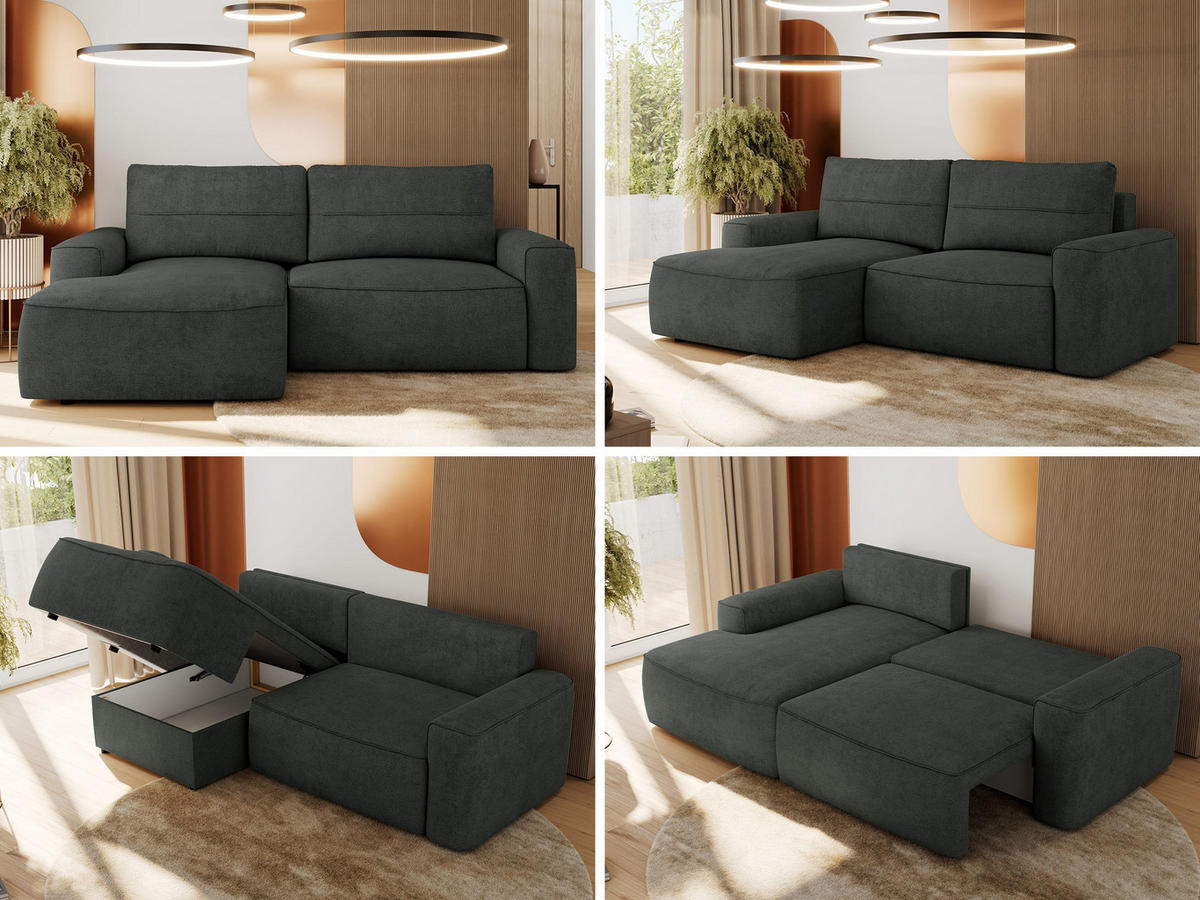 ECKSOFA BELLUNO L Dunkelgrau Strukture - Links - Dunkelgrau/Schwarz, Textil (144/233cm) - MKS