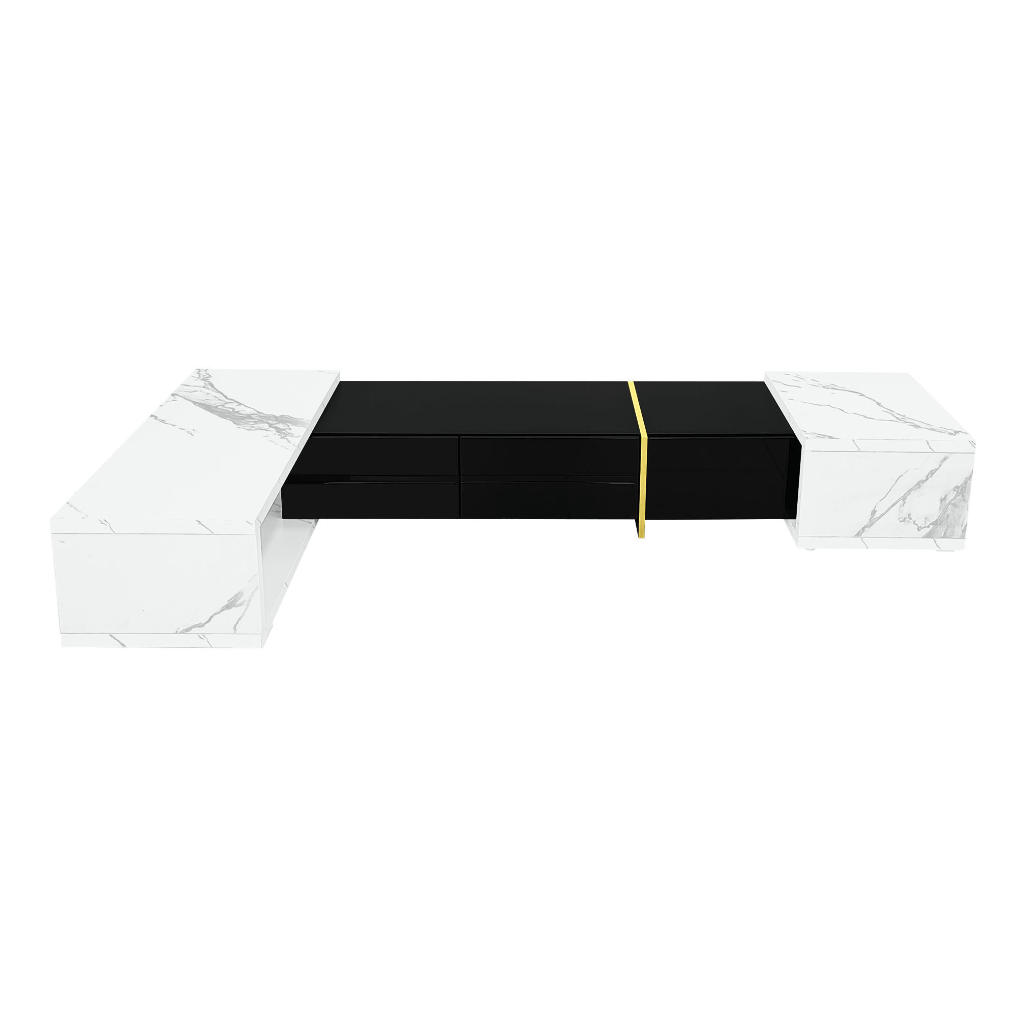TV Lowboard ausziehbar 140-260 cm, drehbar, Marmoroptik Schwarz - Schwarz, Holz (140/30/40cm)