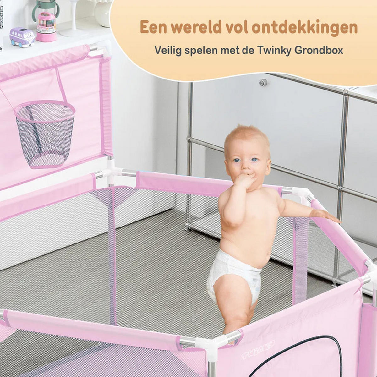 LAUFSTALL mit 50x Ozeanbällen Krabbellaufstall für Babys Rosa - Pink, Kunststoff (130/130cm) - Twinky