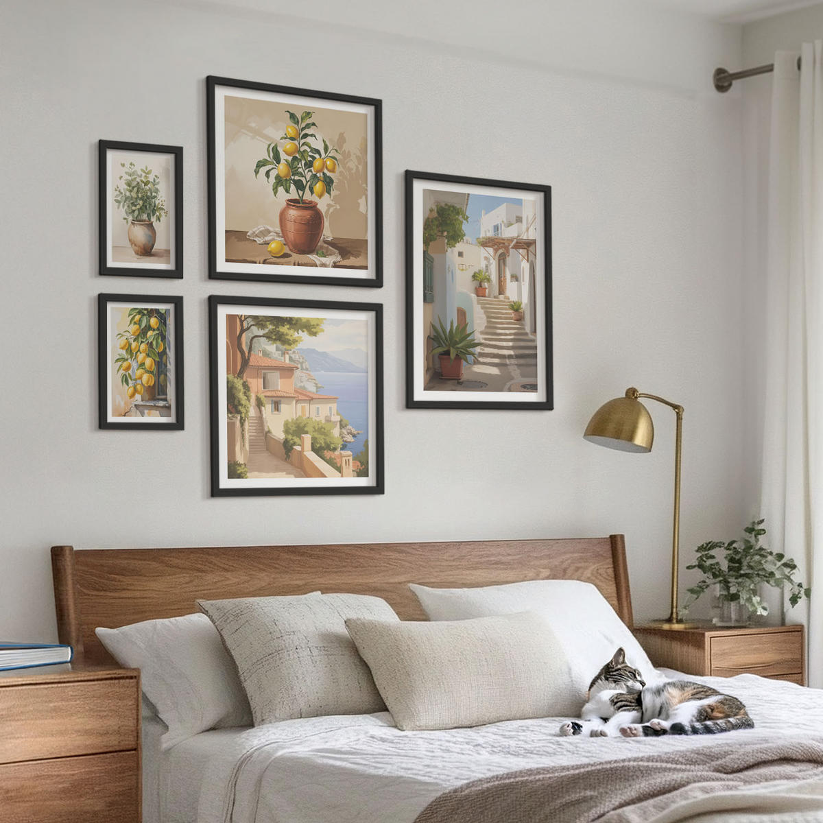WANDBILDER 5er-Set - 50x50 cm & 20x30 cm & 40x60 cm Schwarzer Rahmen - Blumen in einer Vase, ein Meer aus Zitronen - Schwarz, Kunststoff (40/60cm) - ArtPrintCave