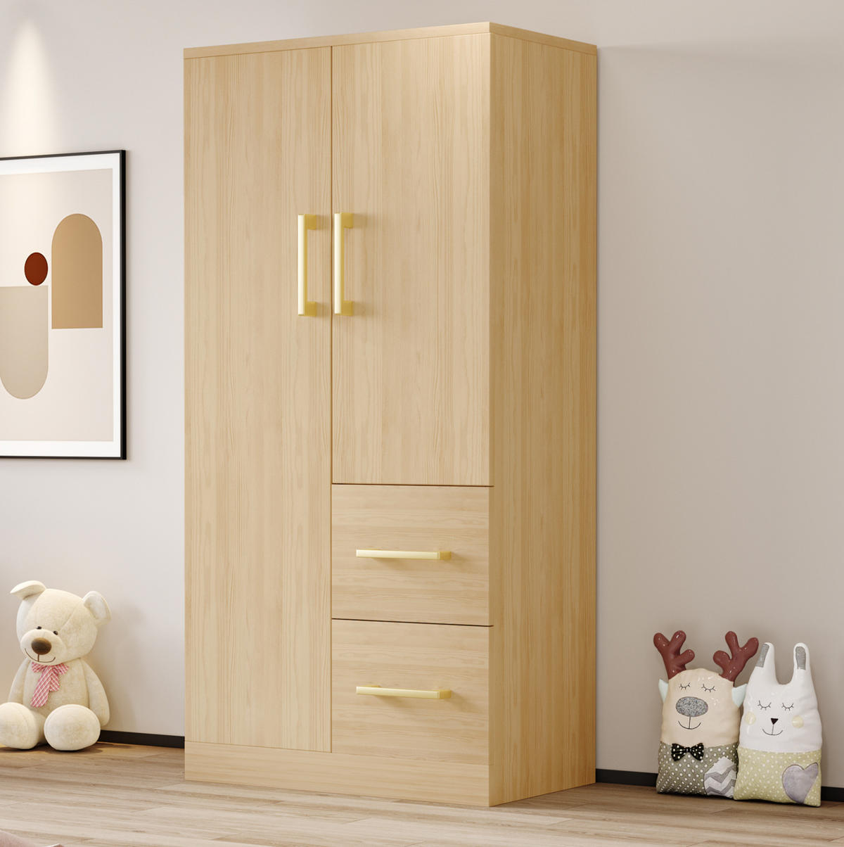 KLEIDERSCHRANK 70/135/40 cm in Holzfarbe aus Holz mit 2 Schubladen - Naturfarben, Holz (40/135/70cm) - OKMYHOME