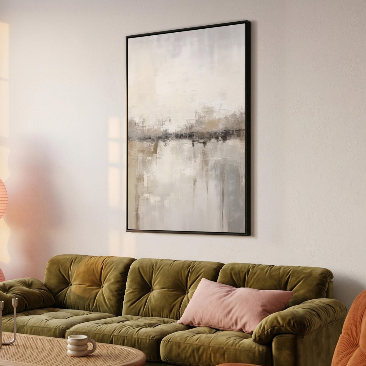 LEINWAND Bilder mit Rahmen - Moderne Kunst - Abstrakt - Beige - 80x120 - Beige, Textil (80/120cm) - MuchoWow