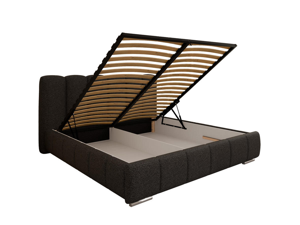 POLSTERBETT ZAIRA 180 x 200 cm mit Bettkasten und Lattenrost, 7-Zonen-Taschenfederkernmatratze CIRA (24 cm) – Graphit - Schwarz, Holz (160/200cm) - Panda Möbel