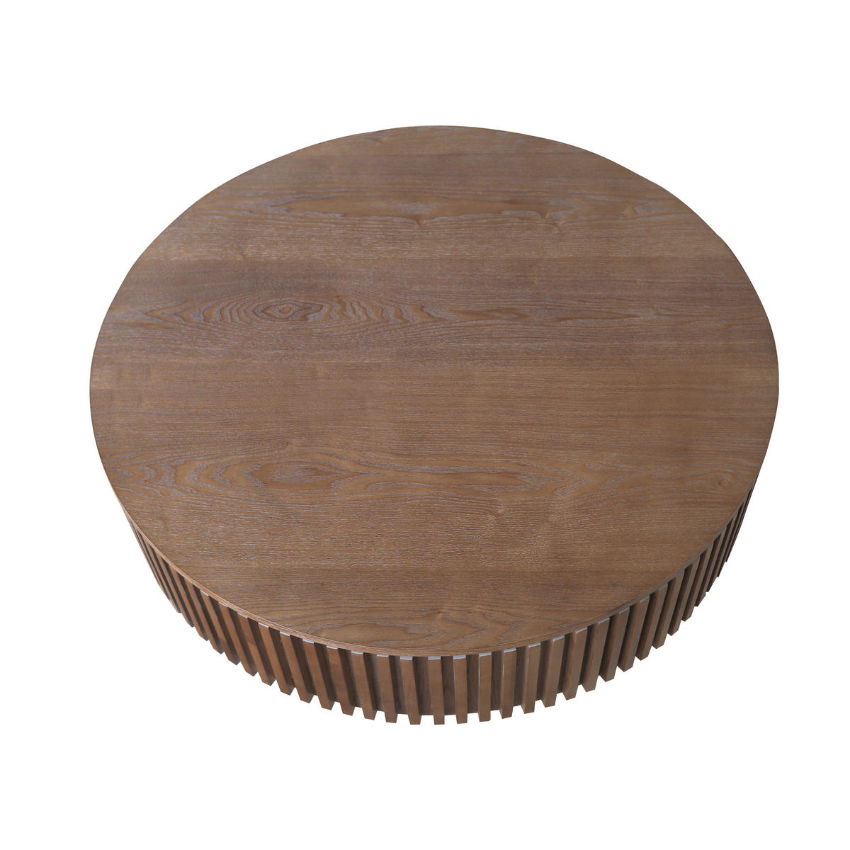 COUCHTISCH DE-37318 rund mit verstecktem Stauraum und Rillendesign Walnuss - Walnussfarben, Holzwerkstoff (75/75/35cm) - ComfortXL