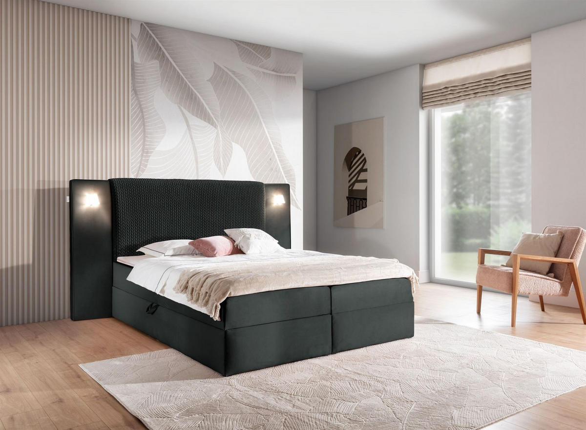 BOXBETT Marten überlänge Set.4 - Schwarz, Holzwerkstoff/Textil (120/220cm) - Fun Möbel