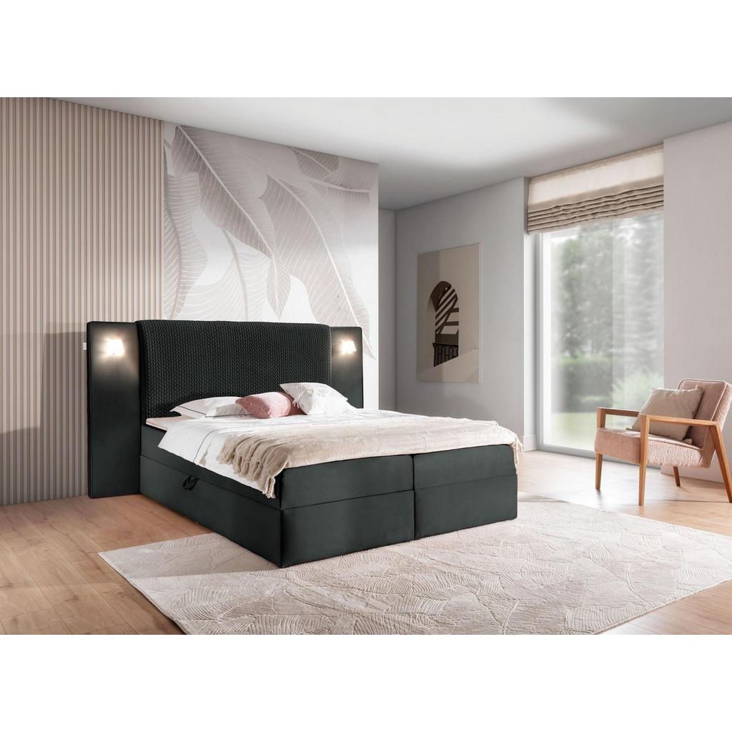 Thumbnail - Fun Möbel Boxbett, Schwarz, Textil, 120x200 cm, Schlafzimmer, Betten, Boxspringbetten