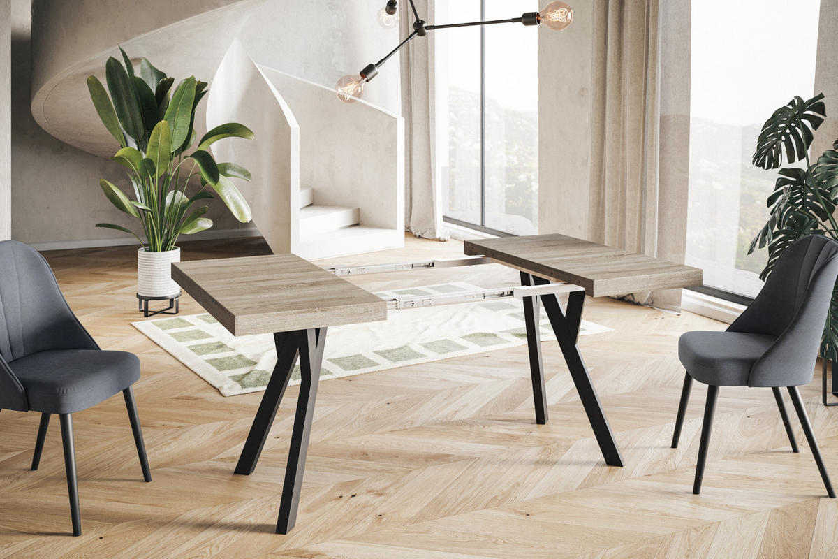 ESSZIMMERTISCH RICO, ausziehbarer Tisch120-220X120X77 cm, Farbe: SONOMA, mit Holzbeinen in Farbe Schwarz - Schwarz/Sonoma Eiche, Holzwerkstoff (120/120/77cm) - Alpi-Möbel