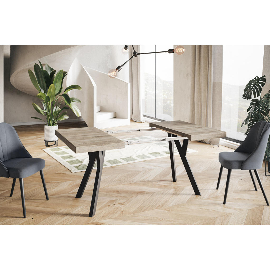 Thumbnail - Alpi-Möbel Esszimmertisch, Sonoma Eiche, Schwarz, Holzwerkstoff, Quadratisch, X-Form, 120x77x120 cm, Esszimmer, Tische, ...