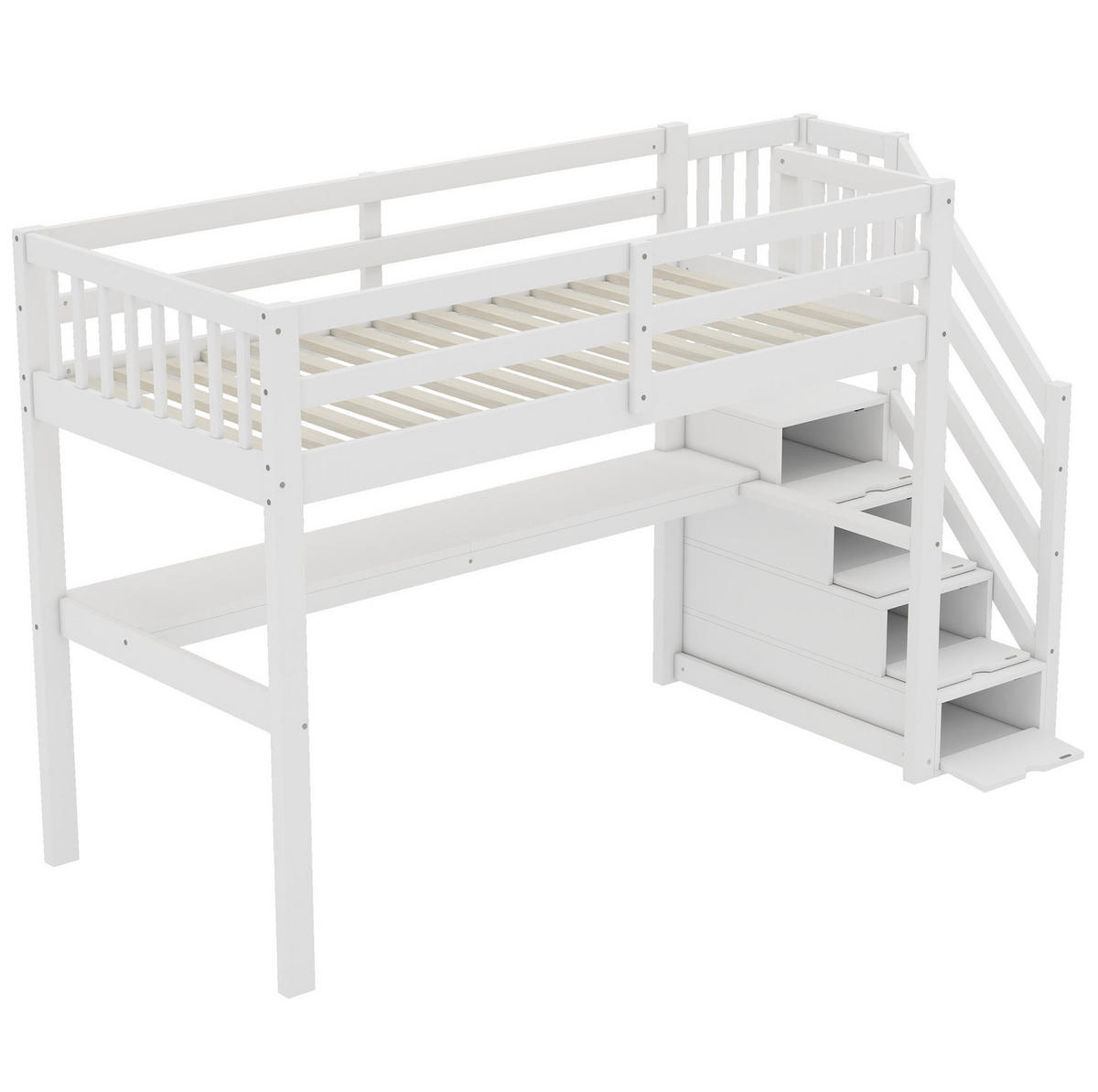 HOCHBETT 90/200 cm aus Kiefer und MDF mit Stauraumtreppe und Schreibtisch Weiß - Weiß, Holz (90/200cm) - Modenvie