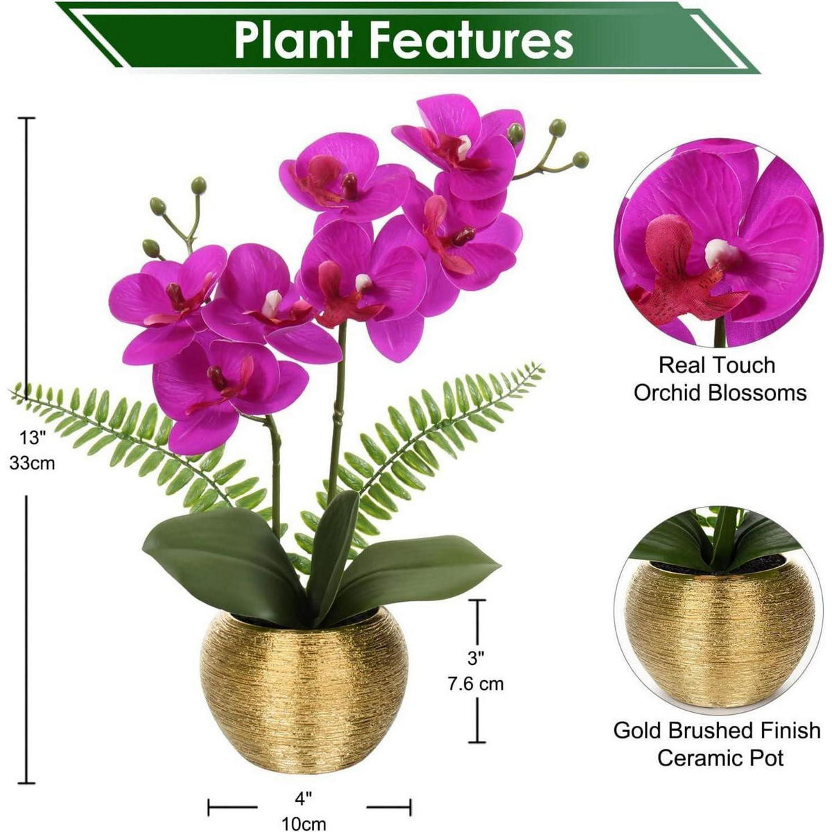 KUNSTBLUME Orchidee 33 cm Goldfarbener Topf - Lila, Keramik (33cm)