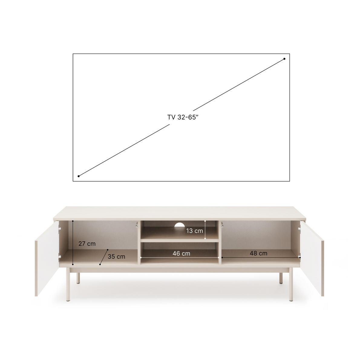 LOWBOARD Soft mit 2 Türen und geriffelten Fronten, Kaschmir - Kaschmir, Holzwerkstoff/Metall (150/50/38cm) - Beautysofa