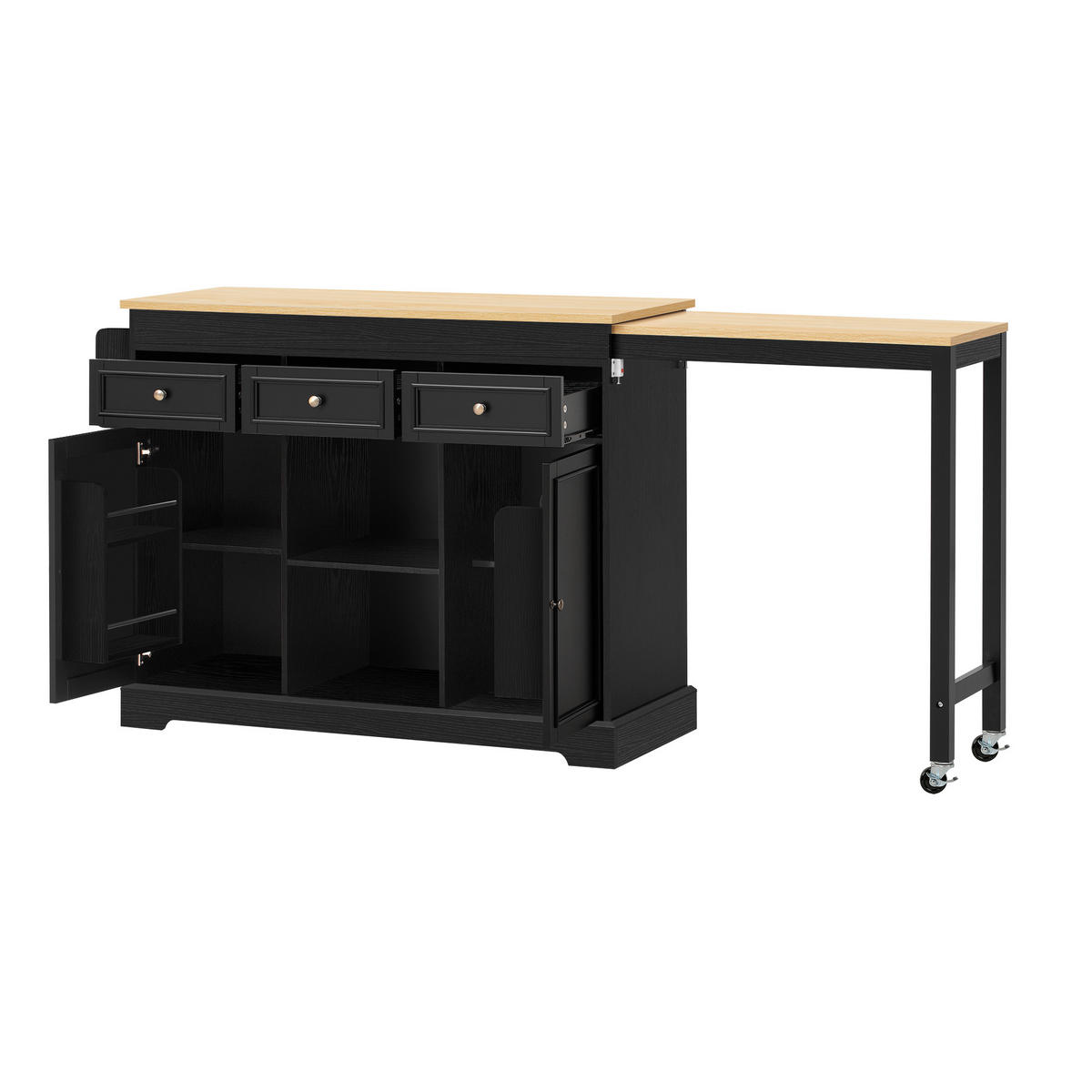 KÜCHENINSEL DE-41134 112-188/45/92 cm mit seitlich ausziehbarer Arbeitsplatte Schwarz - Schwarz, Holzwerkstoff (124.3/92/45cm) - ComfortXL