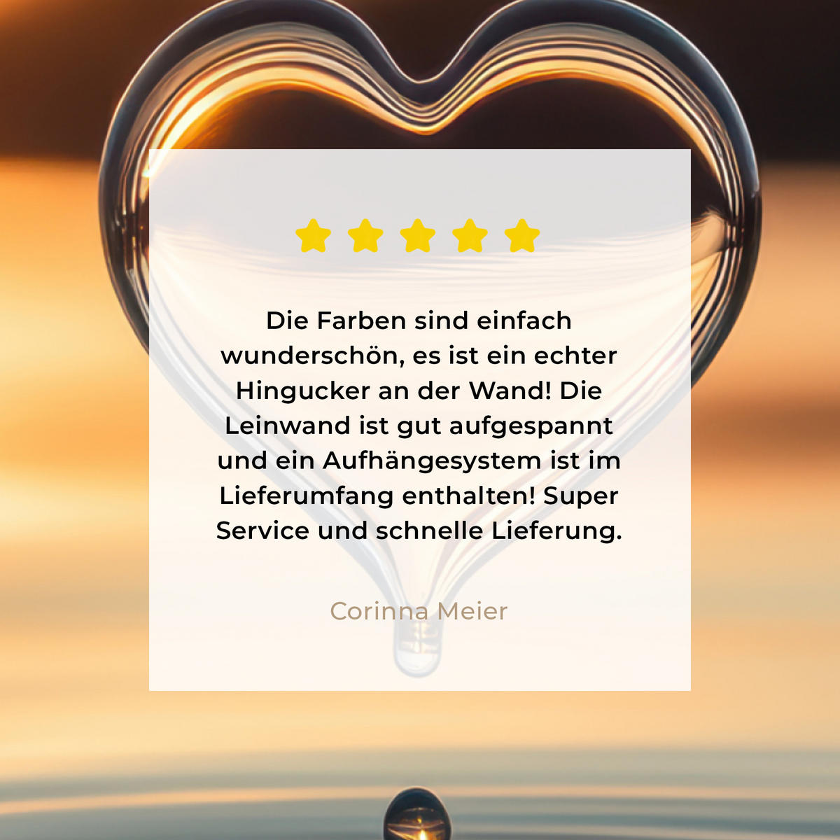 LEINWANDBILD - Herz - Wasser - Sonnenuntergang - Natur - Zen - 90x90 - Gemälde - Bernsteinfarben, Textil (90/90cm) - MuchoWow