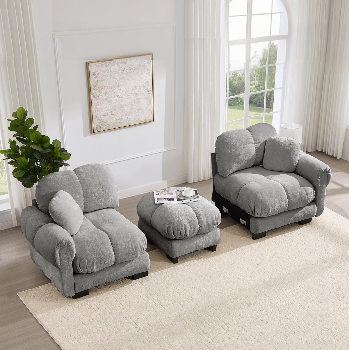 SOFA modular in L-Form Chenille Hellgrau - Hellgrau, Holz (149/190cm) - Meubliv