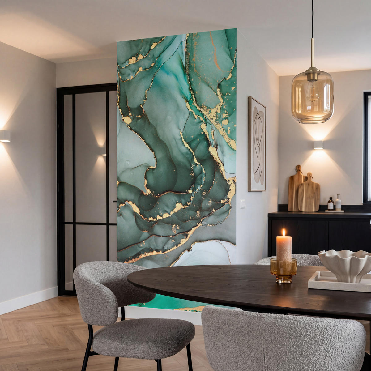 TAPETE - Gold - Marmor - Grün - Luxus - Marmoroptik - Grau - 120x220 cm - Grün, Papier (120/220cm) - OnlyWow