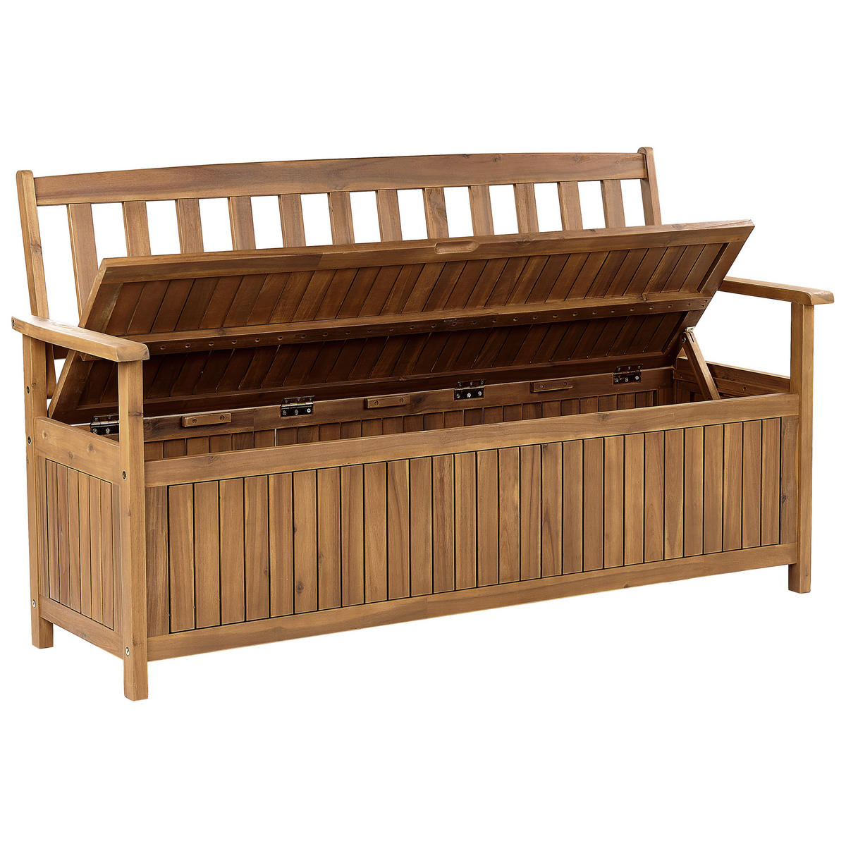 GARTENBANK Akazienholz hellbraun mit Stauraum 160 cm Sovana - Hellbraun, Holz (160/91/60cm) - Beliani