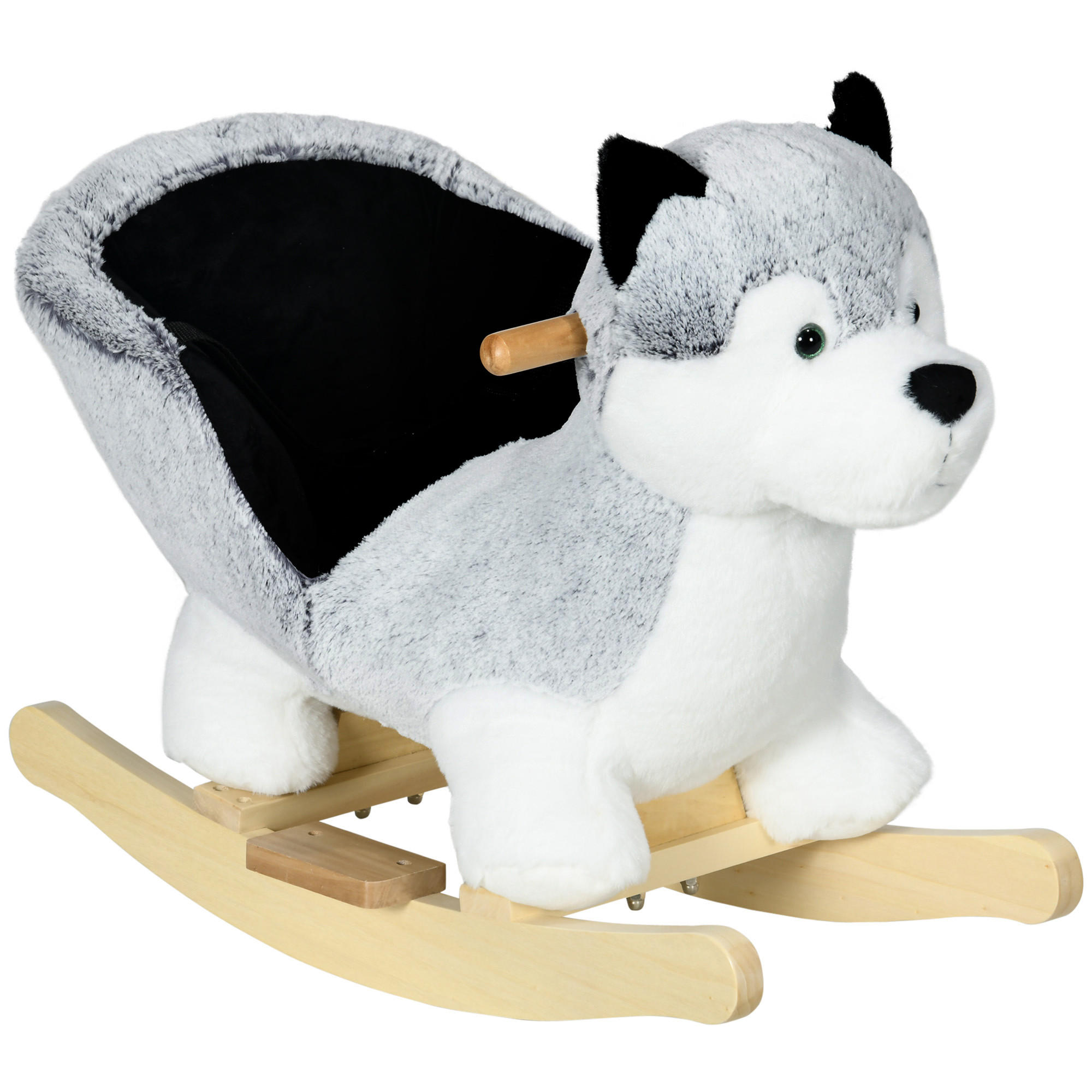 SCHAUKELPFERD DE-18256 mit Musik, Sicherheitsgurt und Haltegriffen - Grau, Holz (33/50/60cm) - ComfortXL
