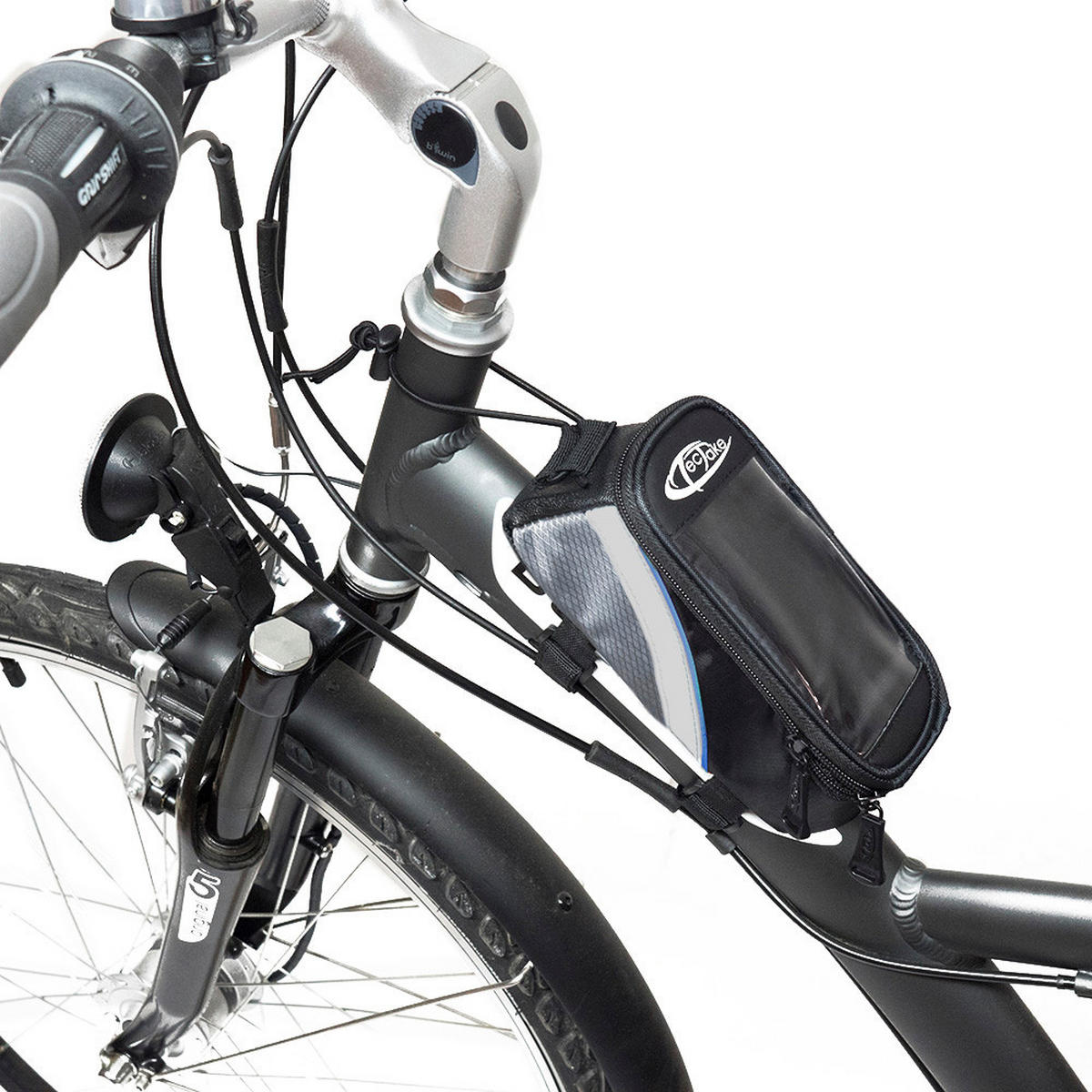 FAHRRADTASCHE, 20 x 9,5 x 10 cm, schwarz/grau/blau - Schwarz/Grau, Kunststoff (9.5/10/20cm) - tectake