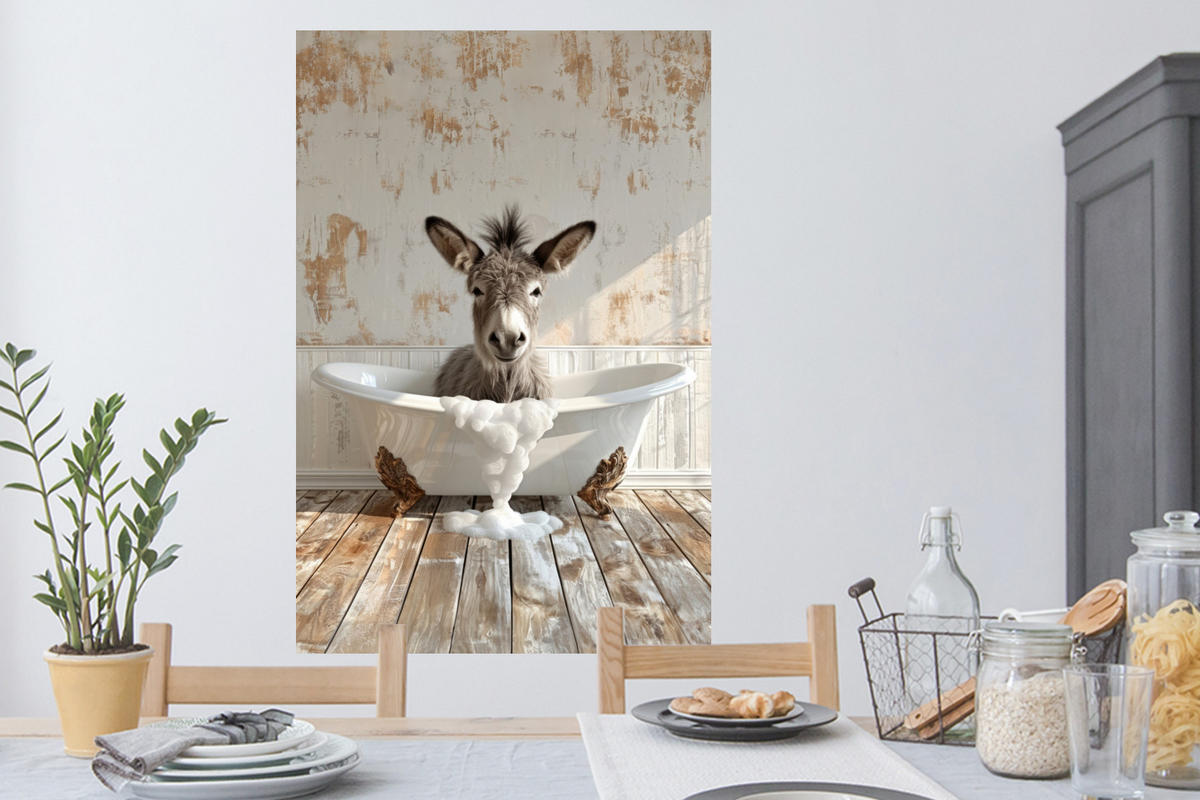 WANDTATTOO Esel - Tiere - Badewanne - Schaumstoff 80x120 cm - Weiß, Kunststoff (80/120/0.1cm) - MuchoWow