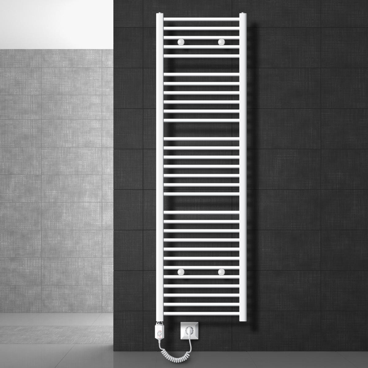 BADHEIZKÖRPER elektrisch Sahara 500x1800 mm Weiß gerade mit Heizstab 900W - Weiß, Metall (3/180/50cm) - LuxeBath