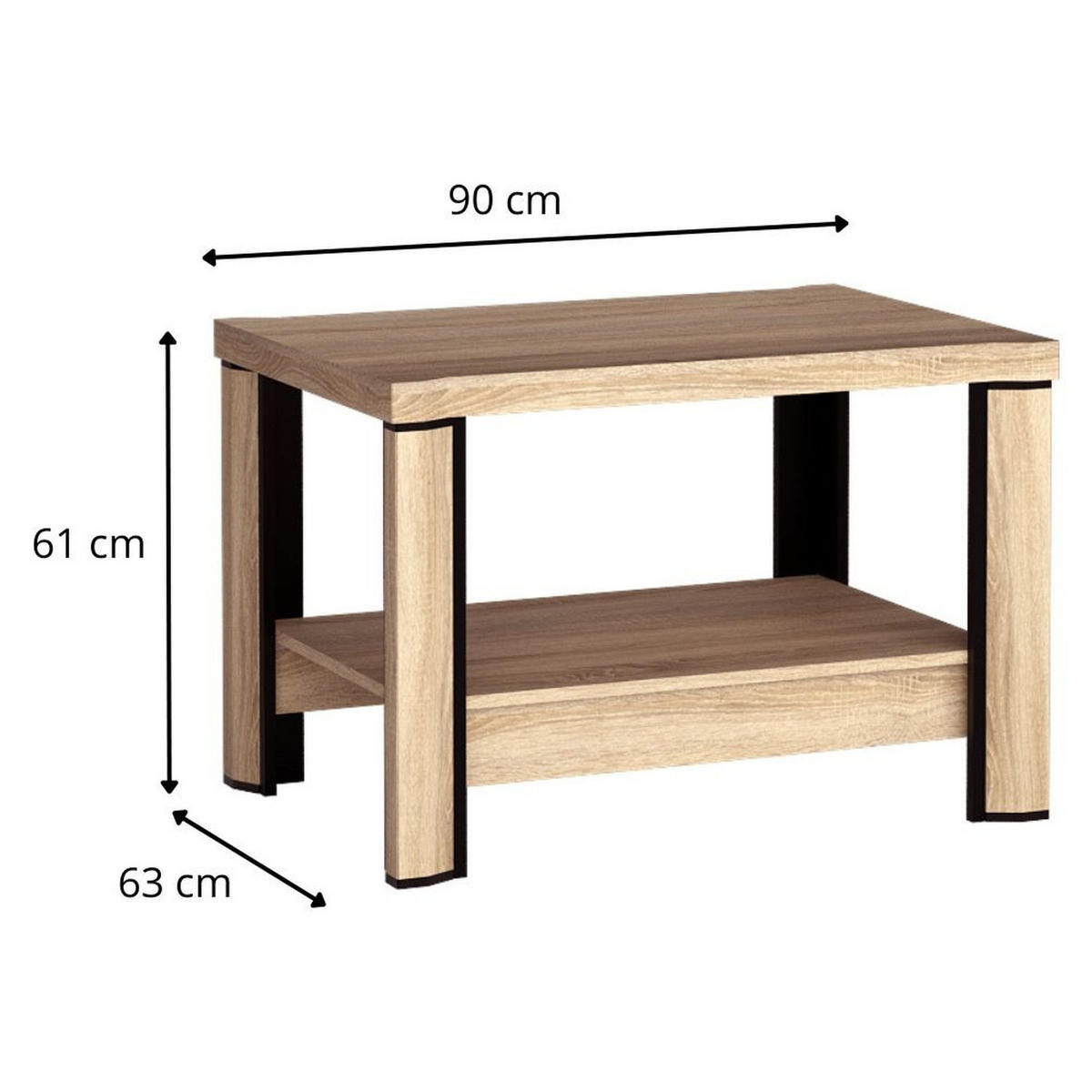COUCHTISCH Dallas D-14 90 x 63 x 61 cm Eiche Sonoma - Sonoma Eiche, Holzwerkstoff (63/90/61cm) - Koseto