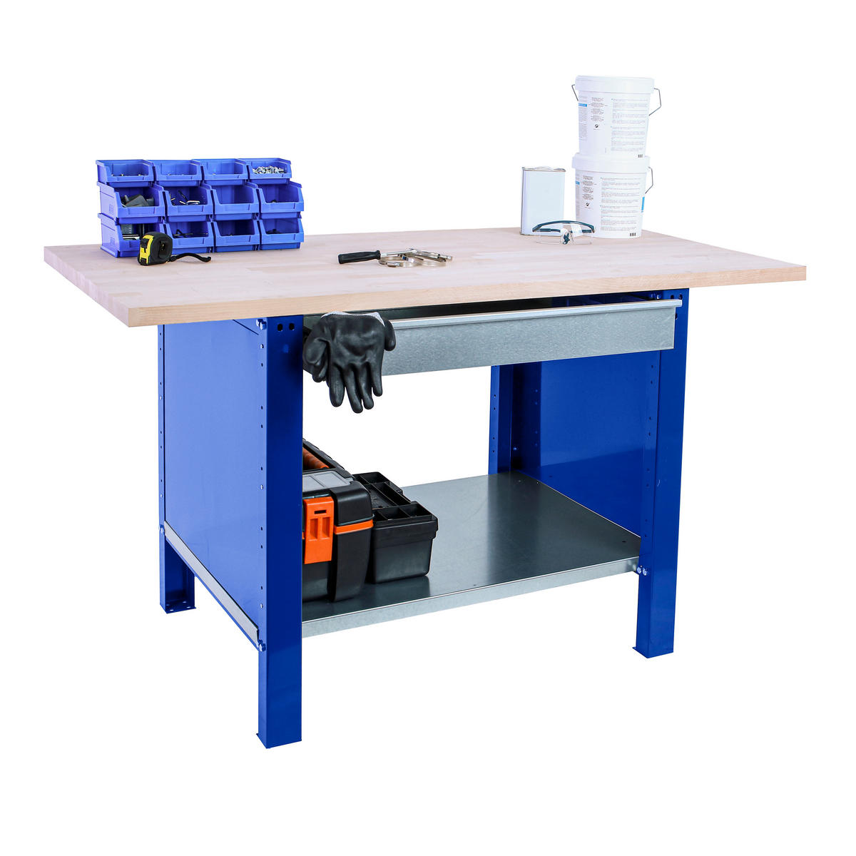 WERKBANK Buffalo Wood mit 1x Schublade HxBxT 86,5 x 180 x 75 cm Traglast 1000 kg Blau - Blau, Metall (180/86.5/75cm) - PROREGAL