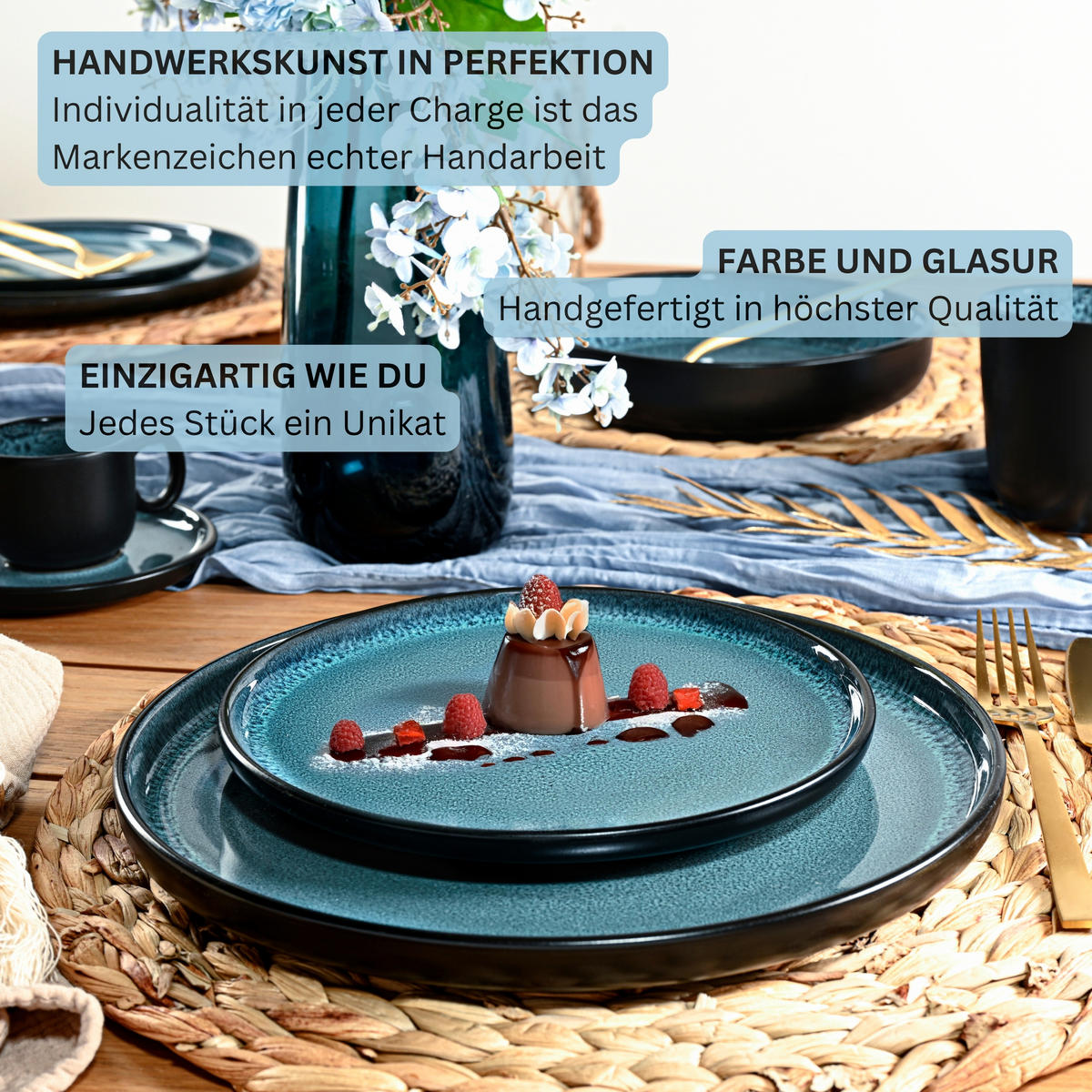 DESSERTTELLER SET VIGO - 6 teilig aus Steingut - Blau, Stein (20.3cm) - Sänger