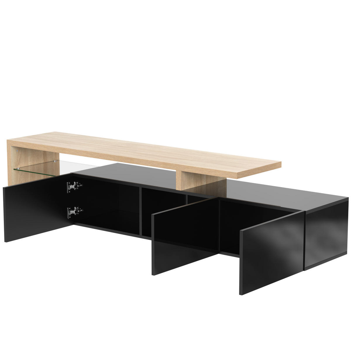 LOWBOARD 197,5/39/42 cm aus MDF und Glas mit 7-farbiger LED-Beleuchtung Schwarz/Natur - Naturfarben, Holzwerkstoff (197.5/42/39cm) - Modenvie