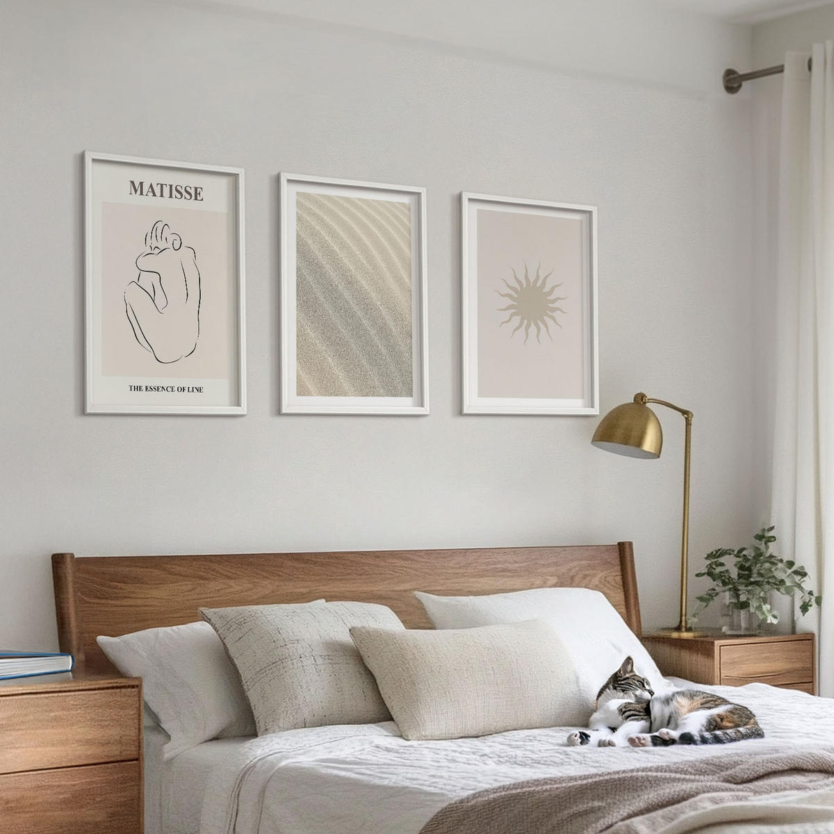 WANDBILDER 3er-Set - 40x60 cm Weißer Rahmen - Minimalistische Sandlinien Sonne - Weiß, Kunststoff (40/60cm) - ArtPrintCave
