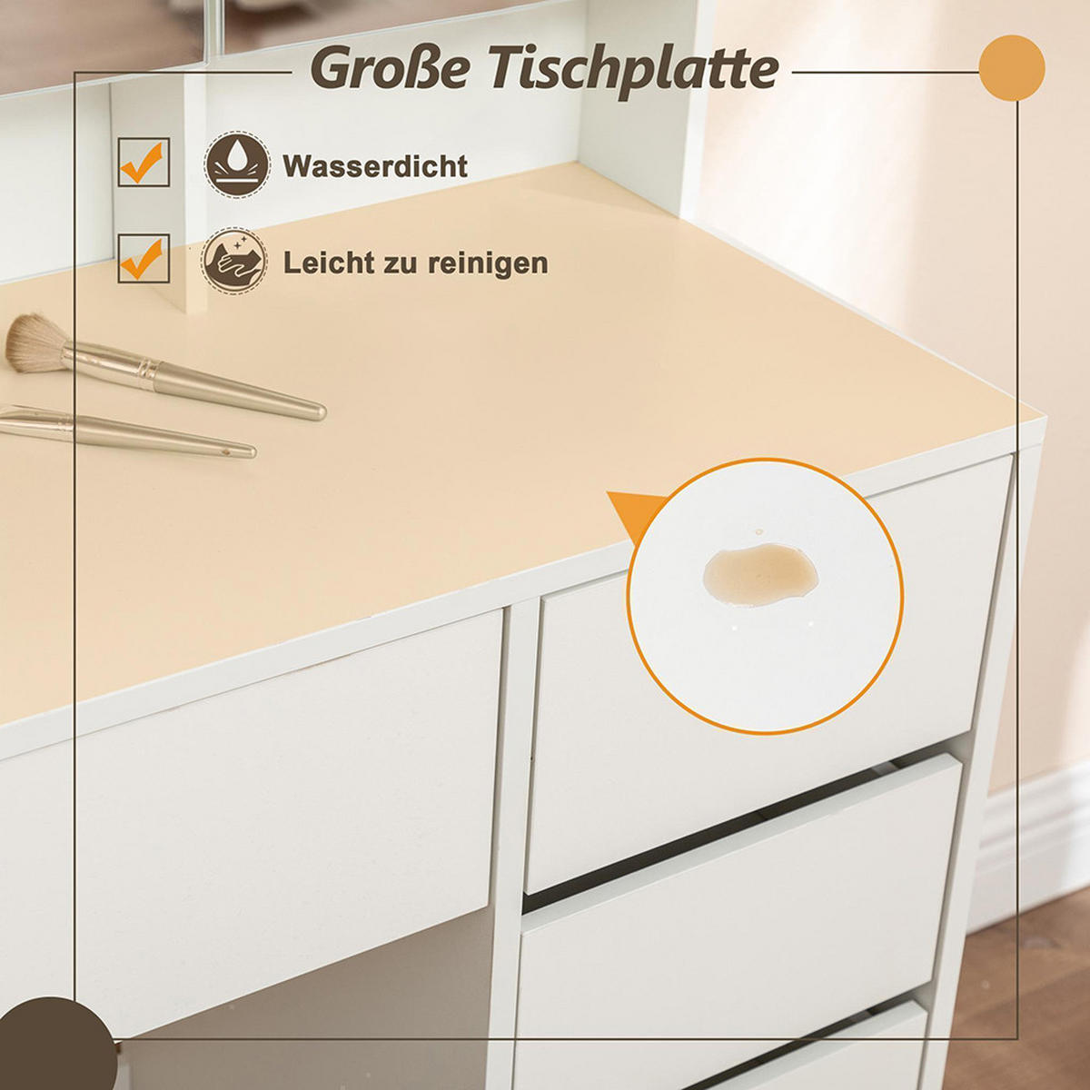 SCHMINKTISCH L100 x B40.5 x H136cm,Weiß - Weiß, Holz (40.5/136/100cm) - KOMHTOM