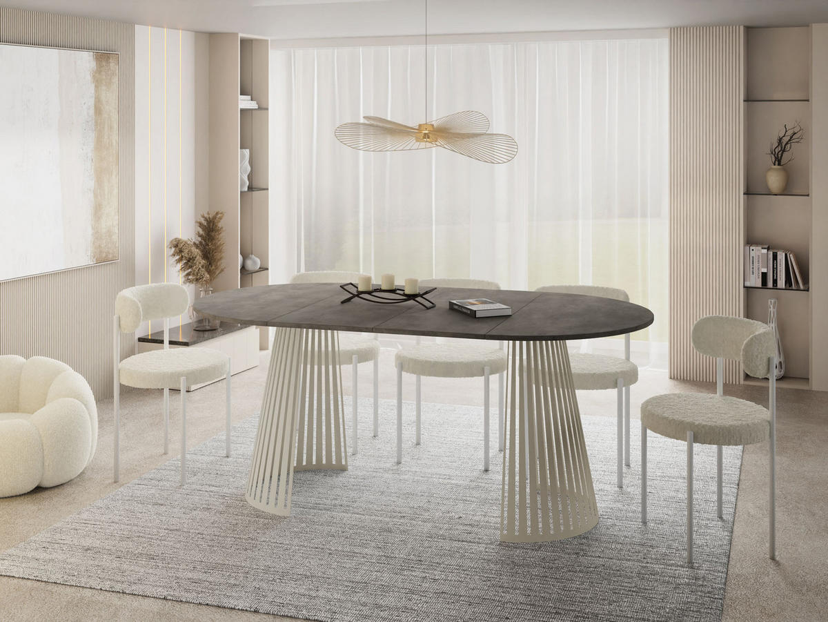 ESSTISCH Naro runder ausziehbarer, Beton-Optik Dunkelgrau 120-200/120/76 cm - Kaschmir/Dunkelgrau, Holzwerkstoff/Metall (120/120/76cm) - WFL GROUP
