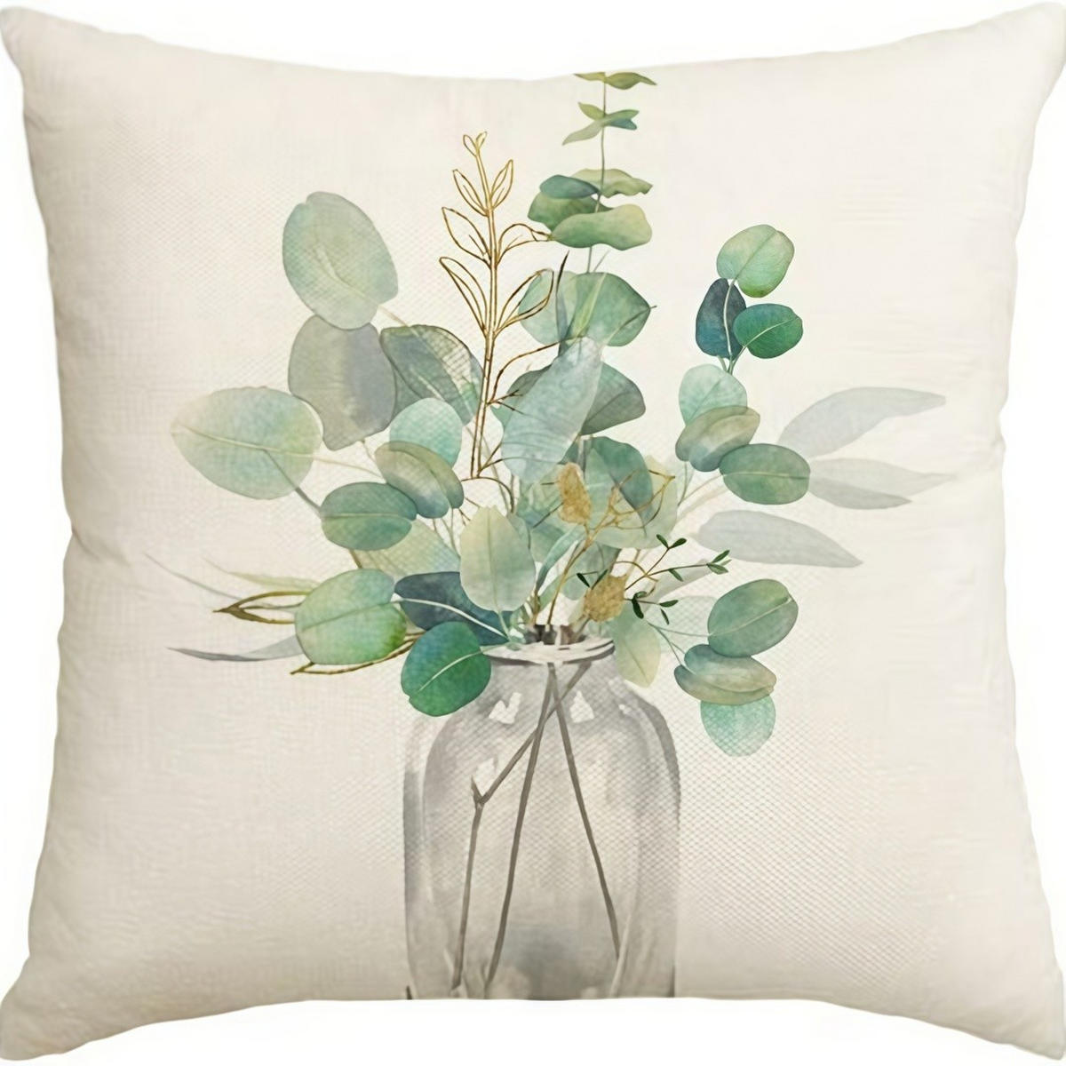 KISSENHÜLLE 4er Set, Eukalyptus Gold, Leinen, Warm Home, 45x45cm - Beige, Textil (45/45cm) - Authentics