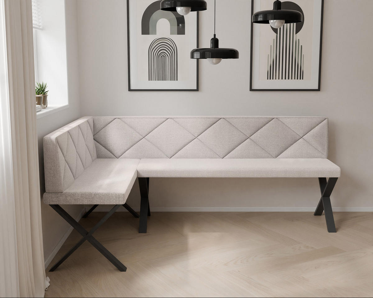 ECKBANK links VERO X Webstoff gesteppt, 142/196 cm Creme - Creme, Textil/Metall (142/196cm) - Idohome