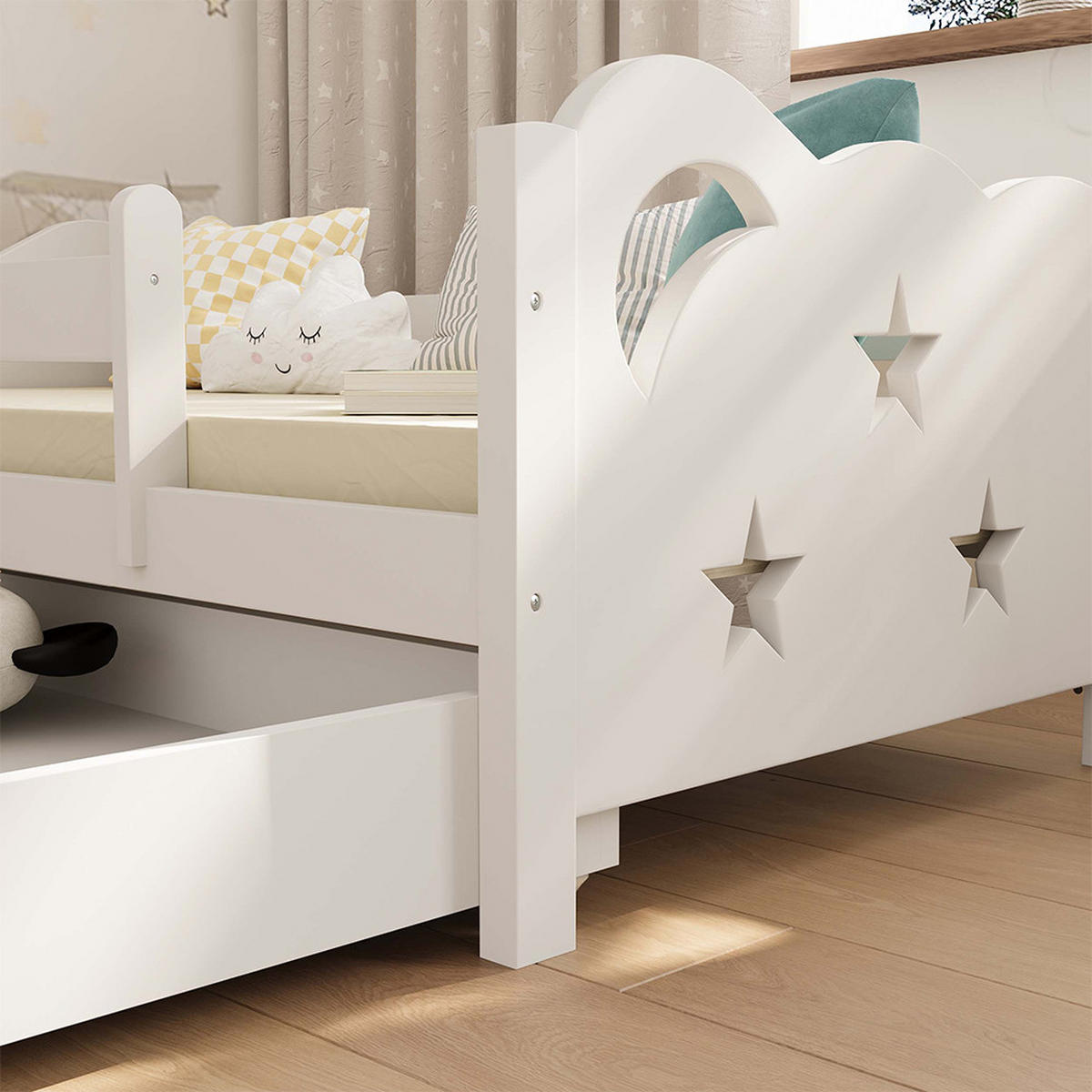 KINDERBETT Jessica Weiß 70x140 cm mit Schublade, ohne Matratze - Weiß, Holzwerkstoff (146/53/76cm) - VitaliSpa