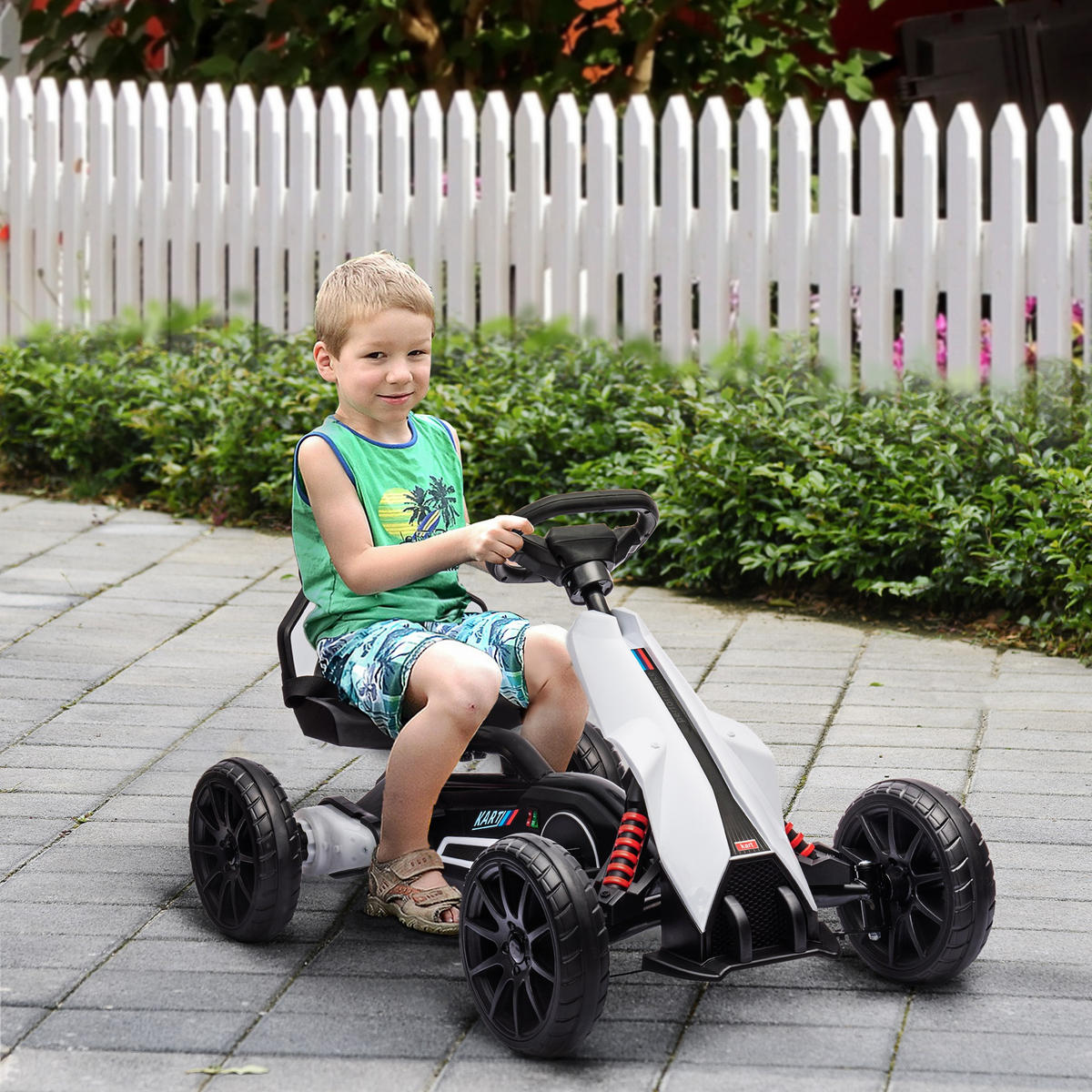 KINDER Elektro Gokart 12 V 3-5km/h Go Kart mit 2-Fach verstellbarem Modus - Weiß, Kunststoff (100/58/58.5cm) - HOMCOM