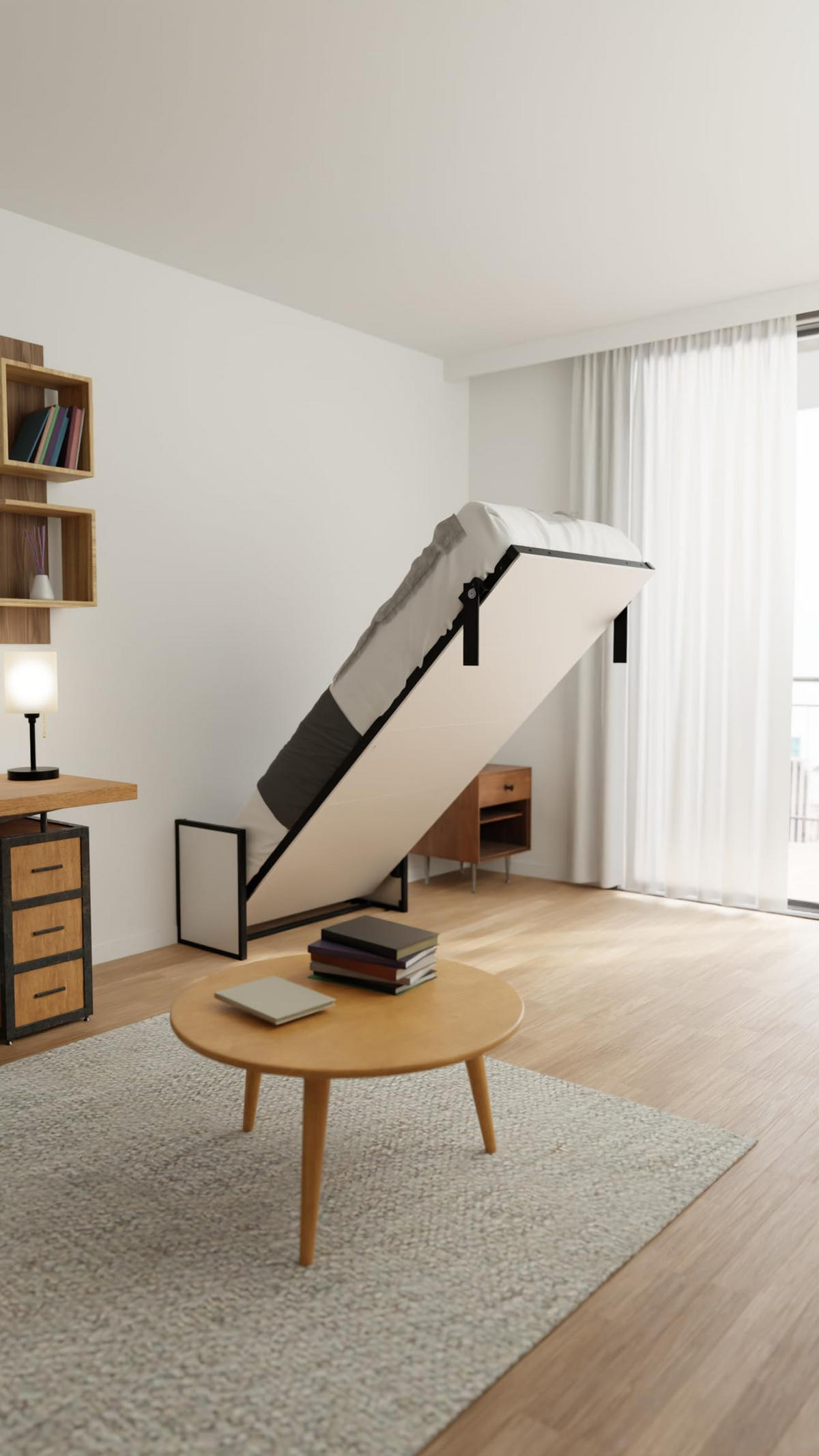 SCHRANKBETT Morphy Studio Modulares SizeFlex- und TypeFlex-System - 90x200, Vertikal - Schwarz, Metall (90/200cm) - WallBedKing