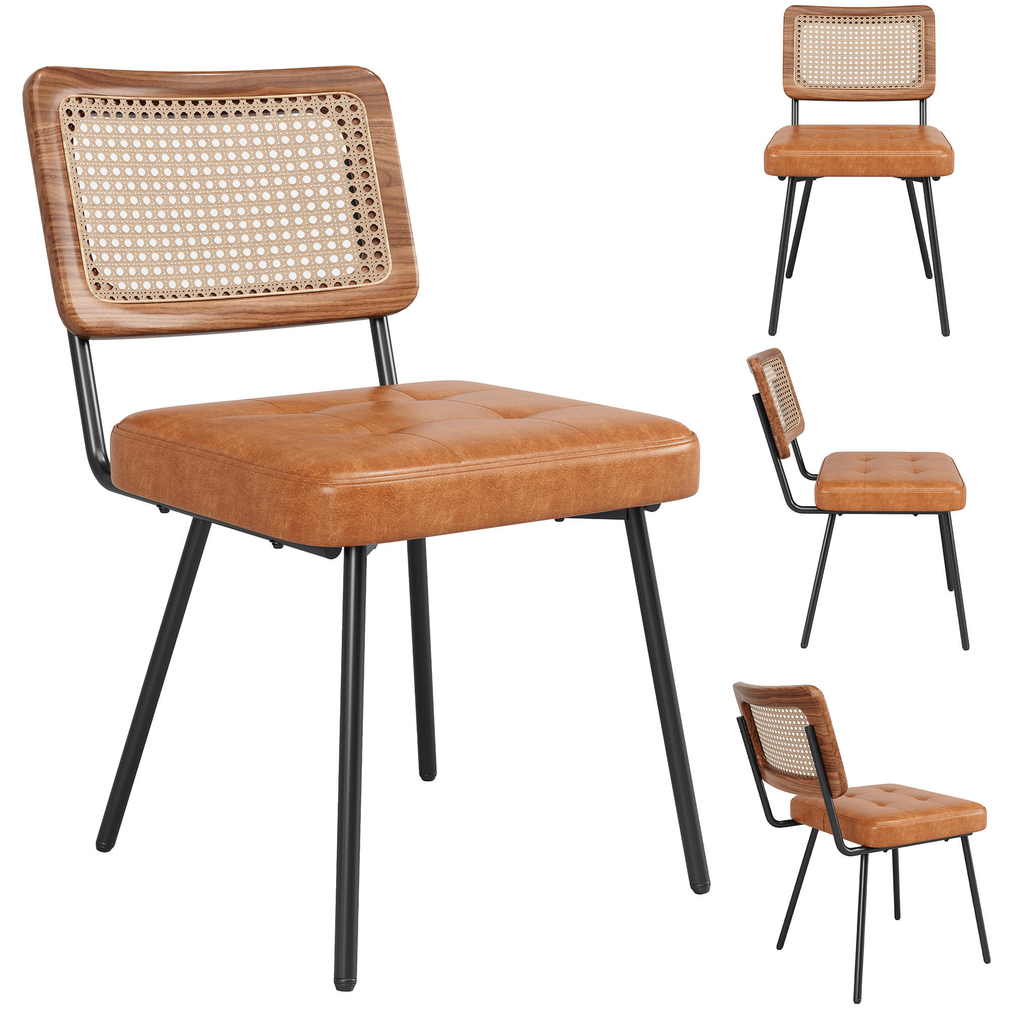 ESSZIMMERSTUHL 4-Tlg Kunstleder Rattan, Ergonomisch Retro - Braun, Metall (66/45/70.5cm) - FLIEKS