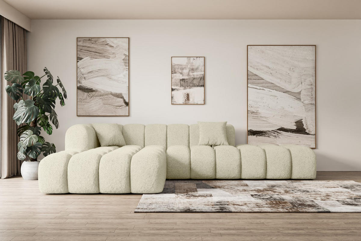 ECKSOFA Ottomane Links OLEA-L2 - 289x176x71 cm Beige Bouclé - Beige/Schwarz, Holzwerkstoff/Kunststoff (190/309cm) - ALTDECOR