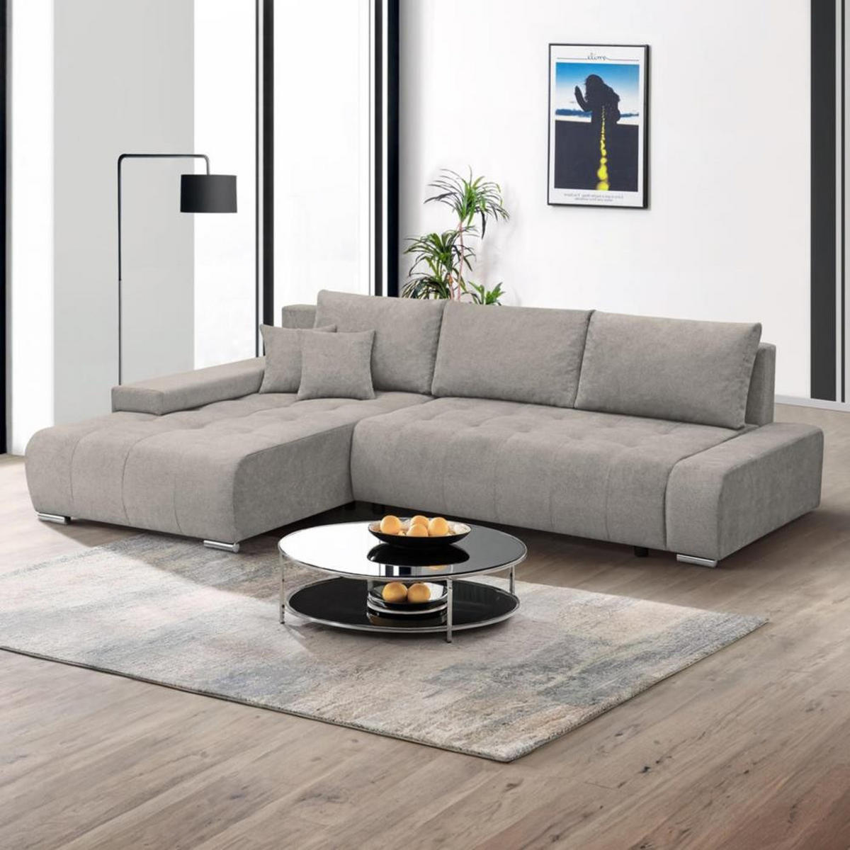ECKSOFA Draco L cappuccino links - Chromfarben/Cappuccino, Textil/Metall (267/186cm) - Beautysofa