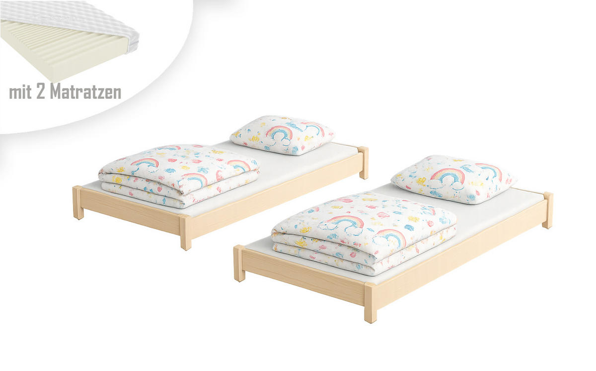 STAPELBETTEN 2-er Set Sendi 180x90 sonoma mit Matratzen - Naturfarben, Holzwerkstoff - LUKDOM
