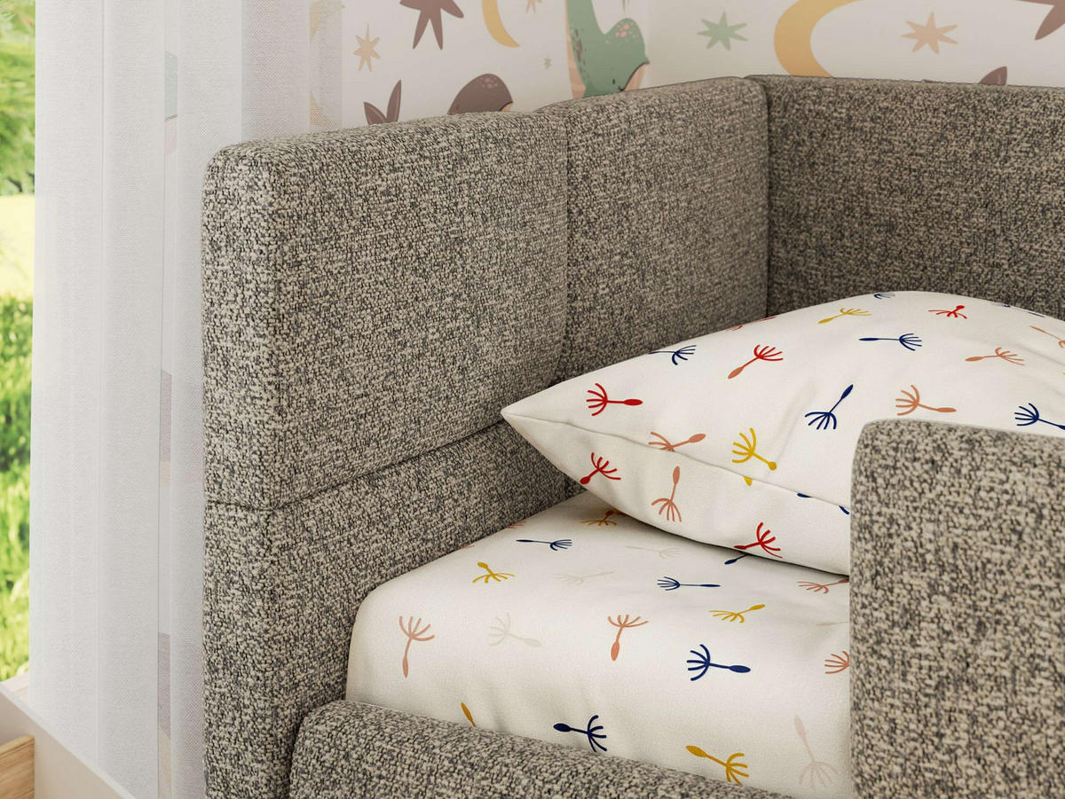 DĚTSKÁ POSTEL ARVO ALTA 90/200 - Šedá Strukturovaná látka - Vlevo - šedá, textil (90/200cm) - MKS