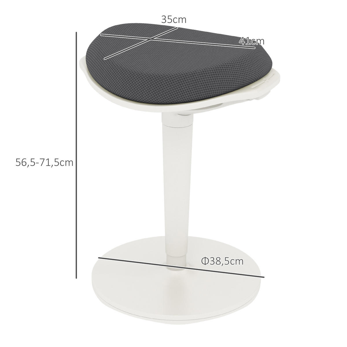 SITZHOCKER, ergonomischer, Mesh, Grau - Grau, Kunststoff (35.5/71.5/42.5cm) - HOMCOM