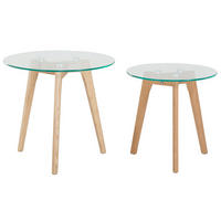 COUCHTISCH 2er-Set Rund Transparent, Hell Holz Missouri - Transparent, Glas (50/50cm) - Beliani