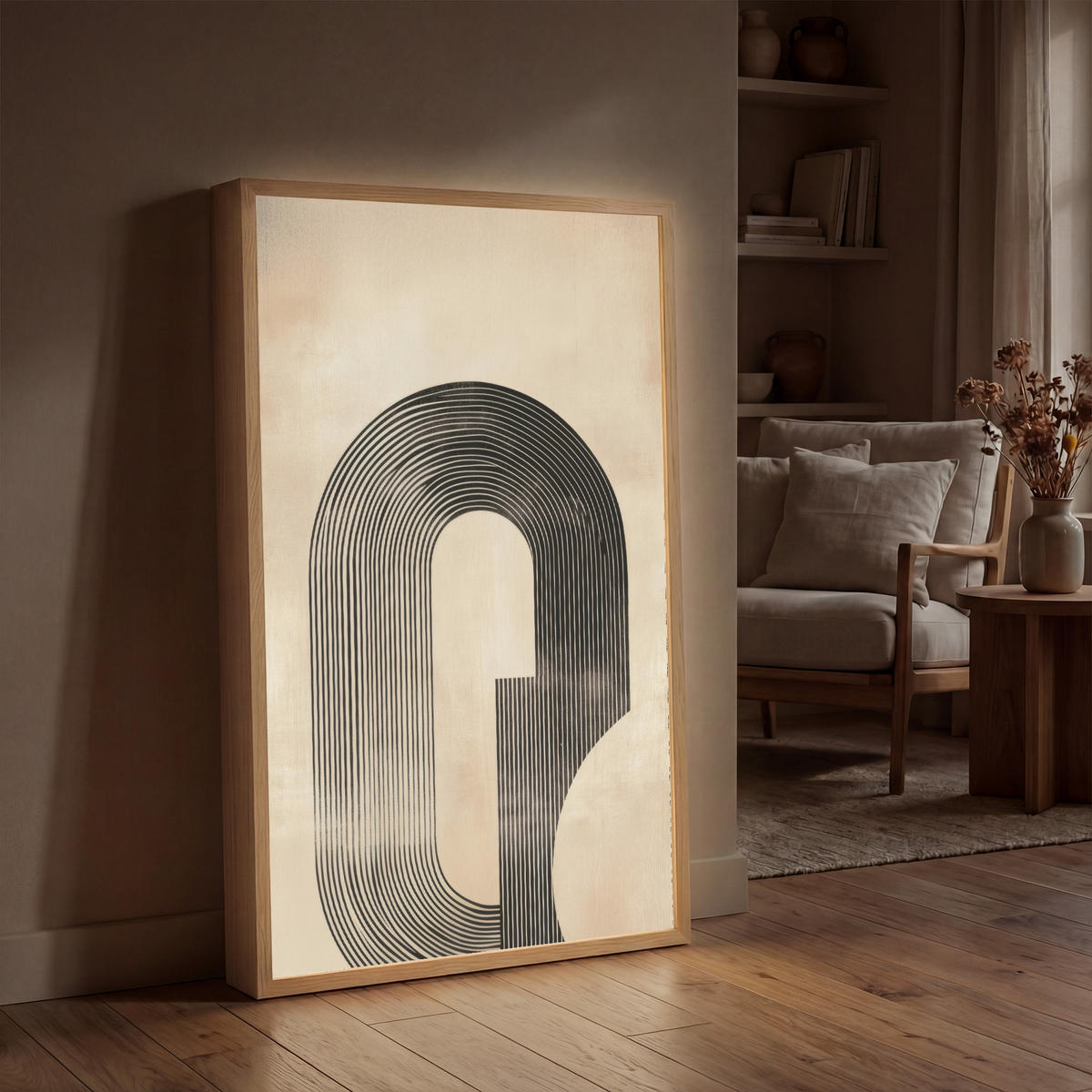 NÁSTĚNNÁ LAMPA S AKUMULÁTOREM Luk - Pruhy - Minimalistický - Černý 70x100 cm - béžová, kompozitní dřevo (70/100/8cm) - OnlyWow