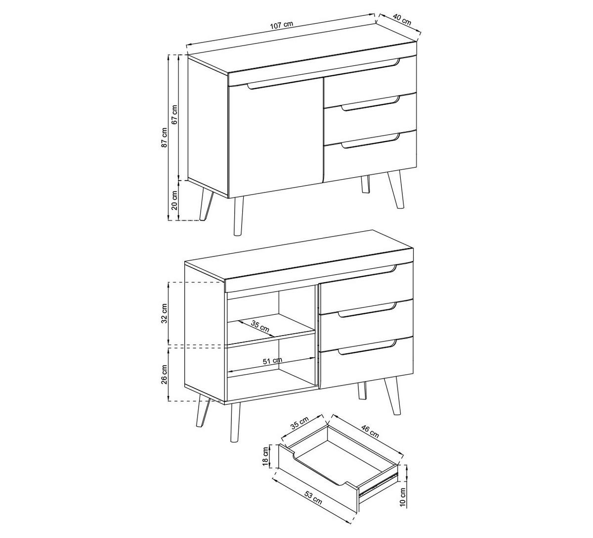 KOMMODE Nodis Weißer Glanz, Kombikommode - Weiß/Braun, Holzwerkstoff (107/83/40cm) - Bettso