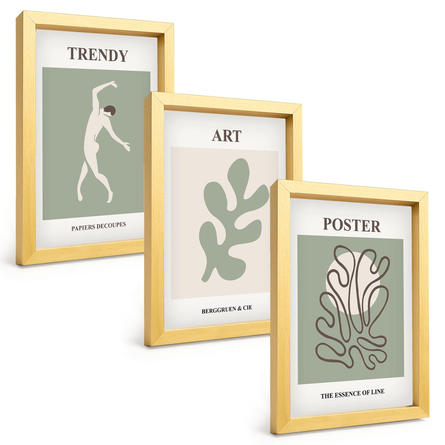 BILDER SET 3er Set - 20x30 cm Goldrahmen - Abstrakte Pflanzenfiguren - Goldfarben, Kunststoff (20/30cm) - TULUP