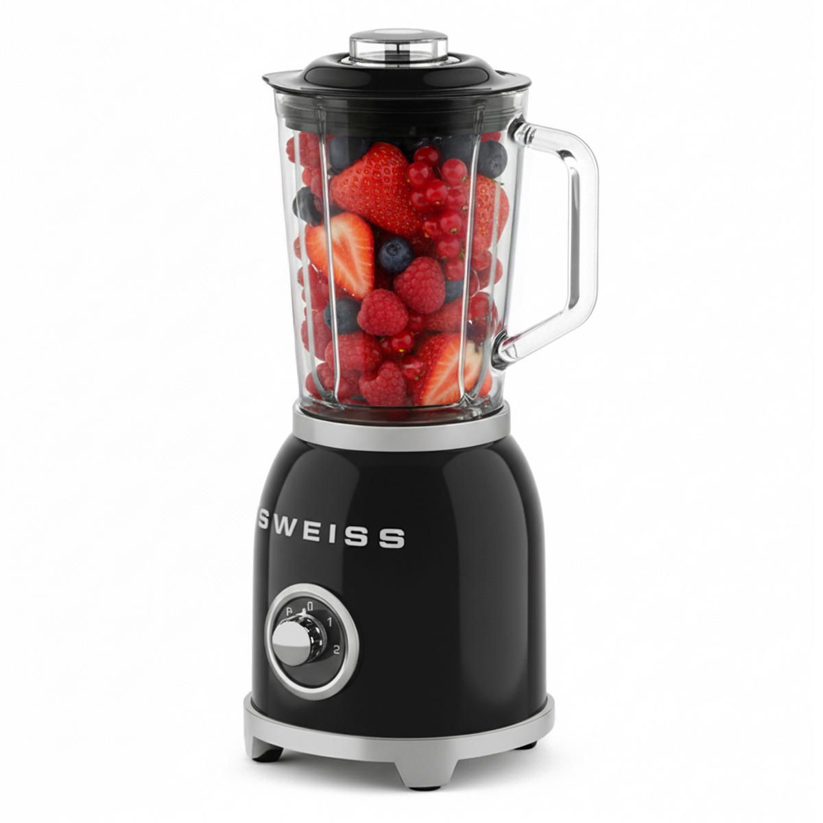 MIXER MXV9 Schwarz, 2 Geschwindigkeitsstufen und Pulsfunktion, 6 Edelstahlklingen, Fassungsvermögen 1,5 l, 1000 W - Schwarz, Metall (19/39.3/18.5cm) - SWEISS
