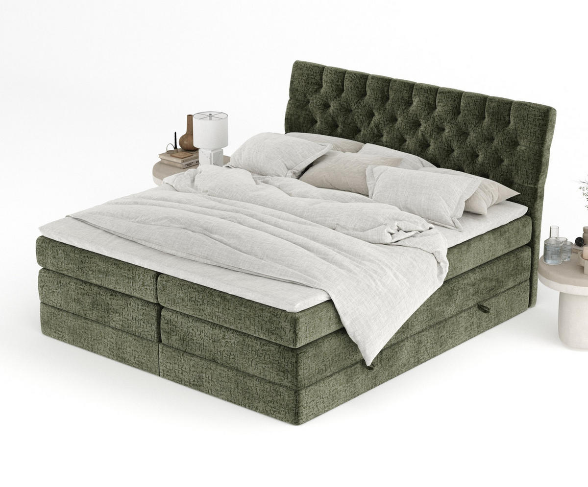 BOXSPRINGBETT Seraphine Olivenfarbe 200/200 cm - Schwarz/Olivgrün, Holz/Holzwerkstoff (200/200cm) - Maison de Reve
