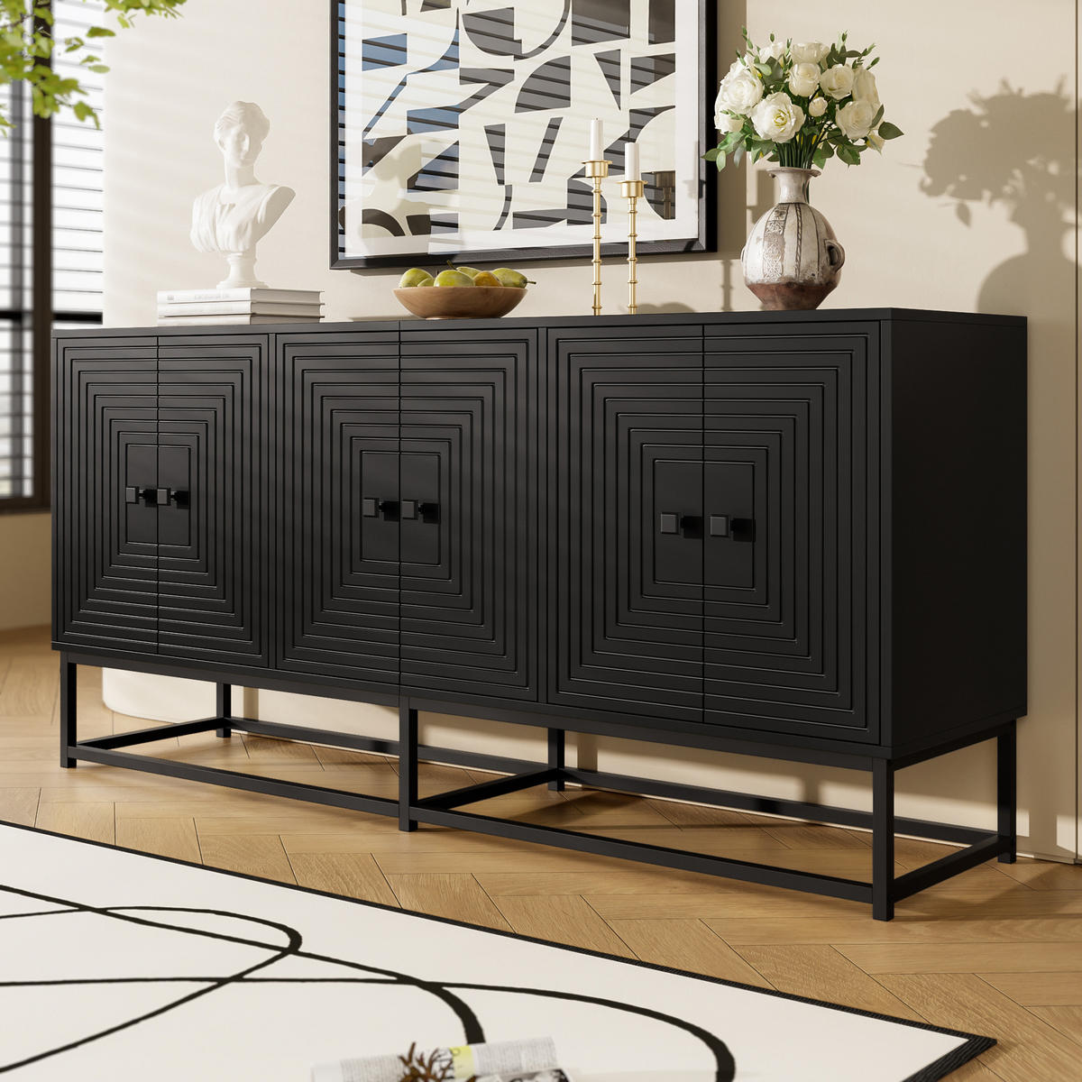 AUFBEWAHRUNGSSCHRANK 3 Doppeltüren Schwarz Stauraum Matt - Schwarz, Holzwerkstoff (38/75.5/160cm) - FLIEKS